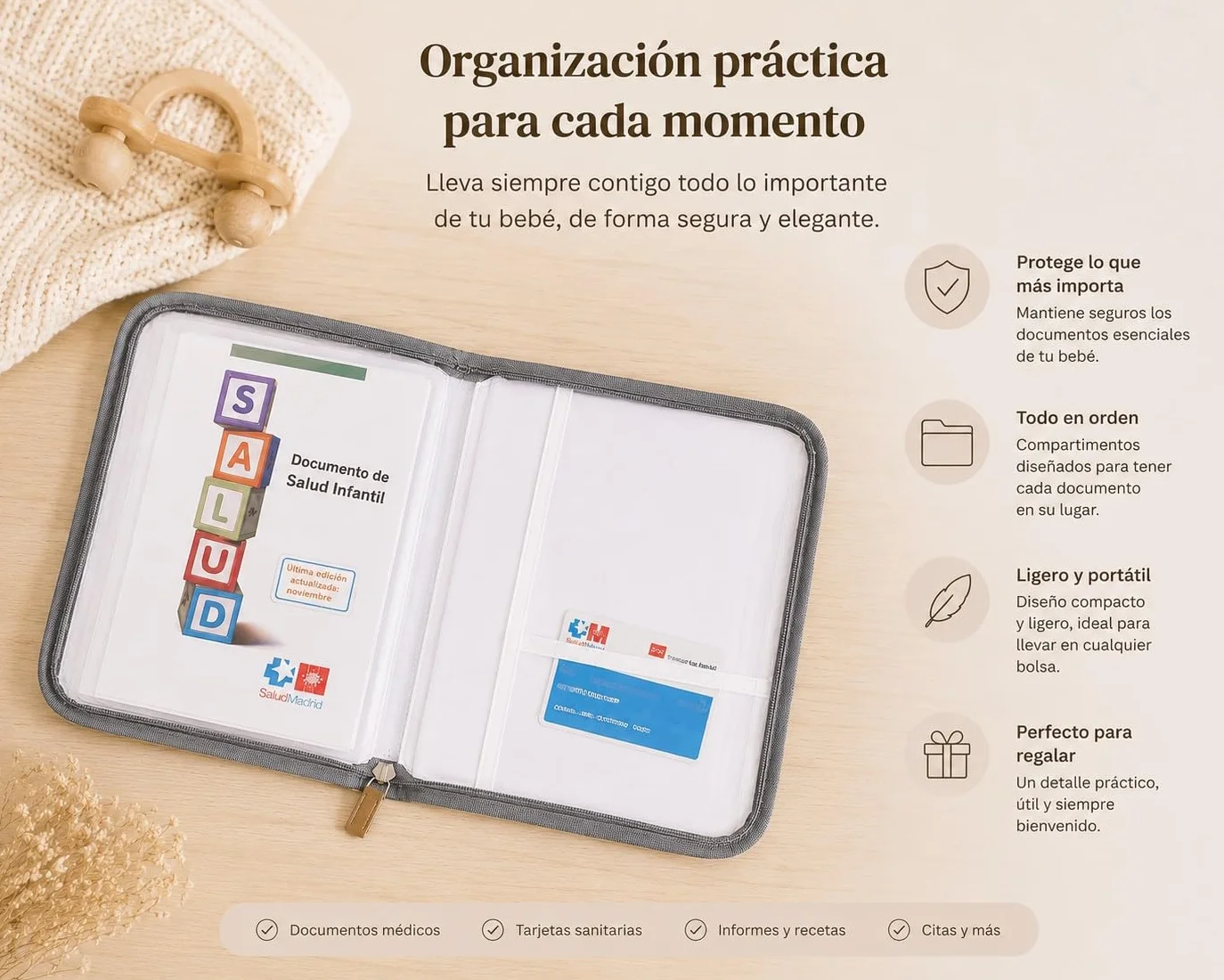 Porte-Documents Pour Bébé Organisateur Documents Familiaux Unisexe Durable Gris