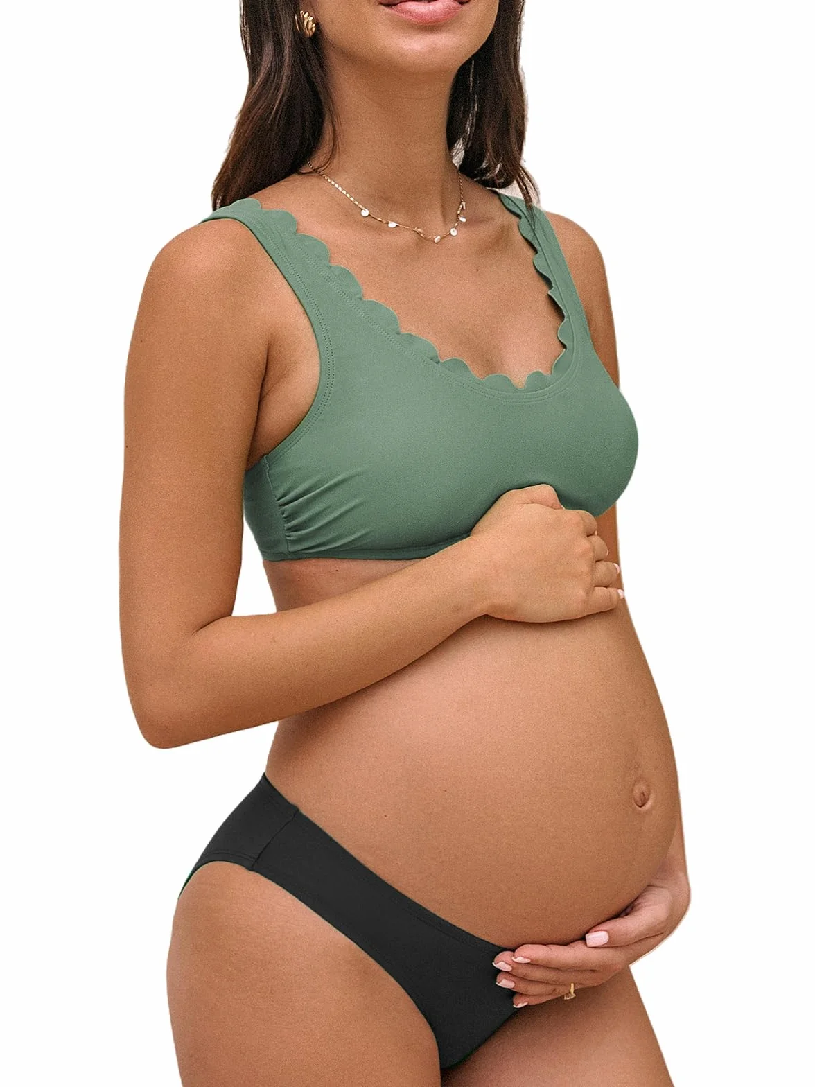 CUPSHE Maillot de bain de maternité une pièce Col en U Bord ondulé Taille basse