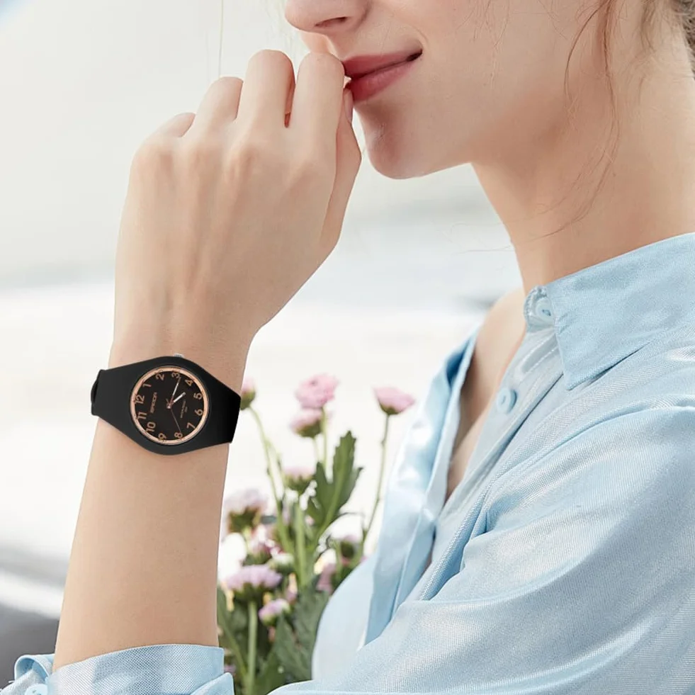Montre pour Femme avec Bracelet en Silicone, Montre de Sport Analogique Etanche, Grand Cadran Facile à Lire
