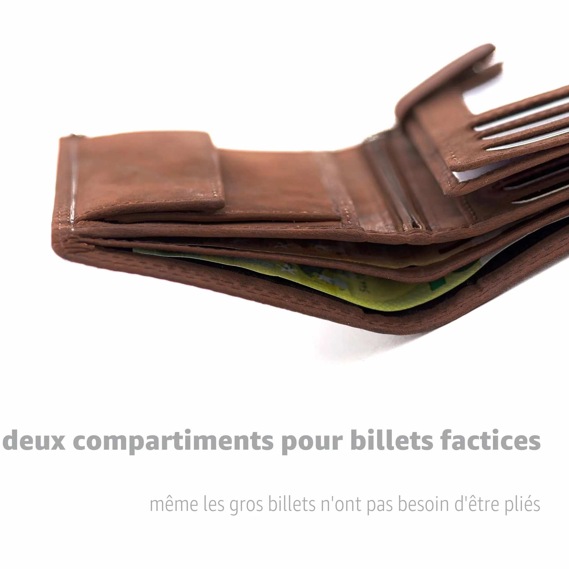 Fa.Volmer Porte-Monnaie en Cuir pour Hommes avec Protection RFID - Grand Porte-Monnaie en Cuir de Buffle véritable - Format Vertical - Marron