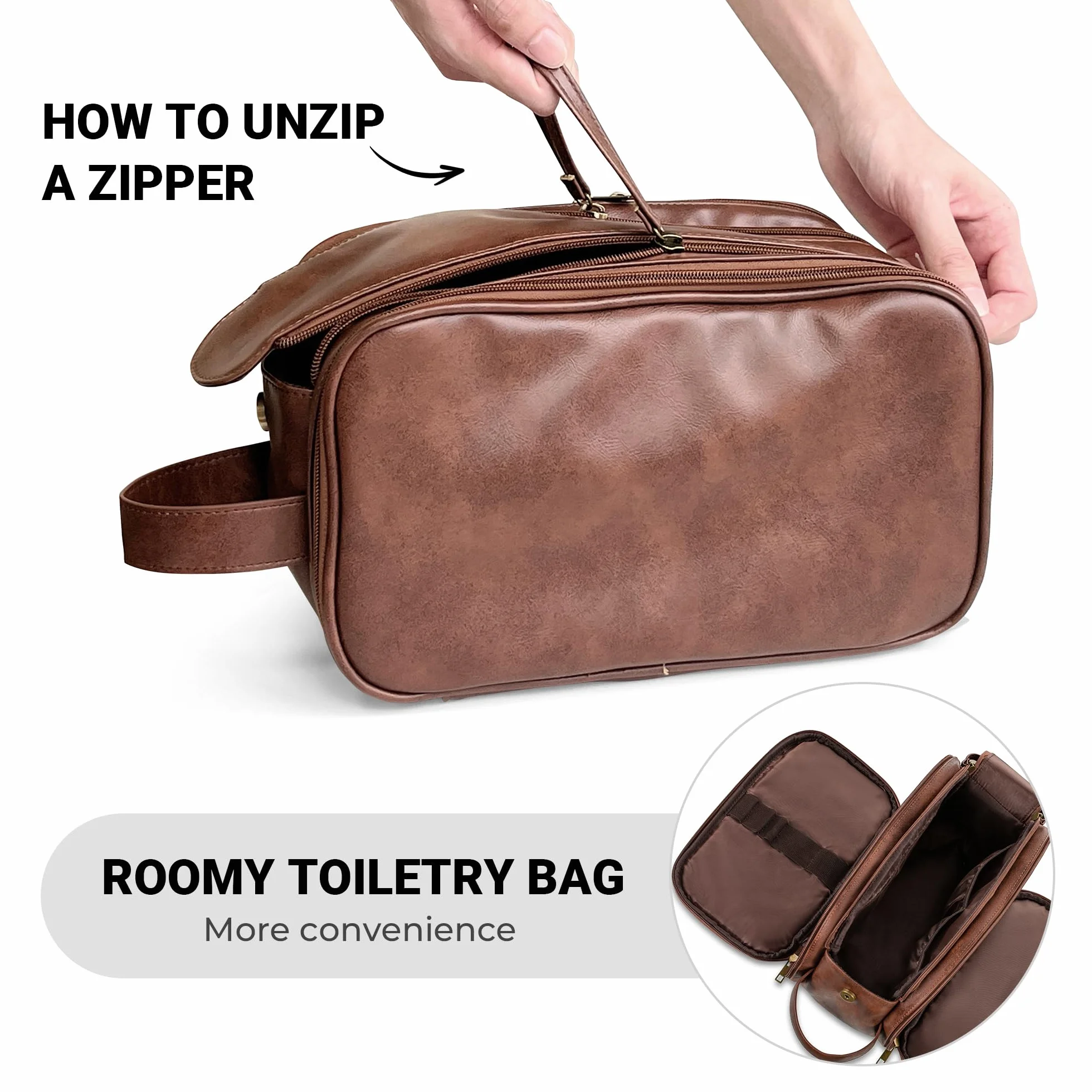 Grande Trousse de Toilette en Cuir résistant à l'eau pour Homme - Kit de Rasage - Organisateur de Voyage