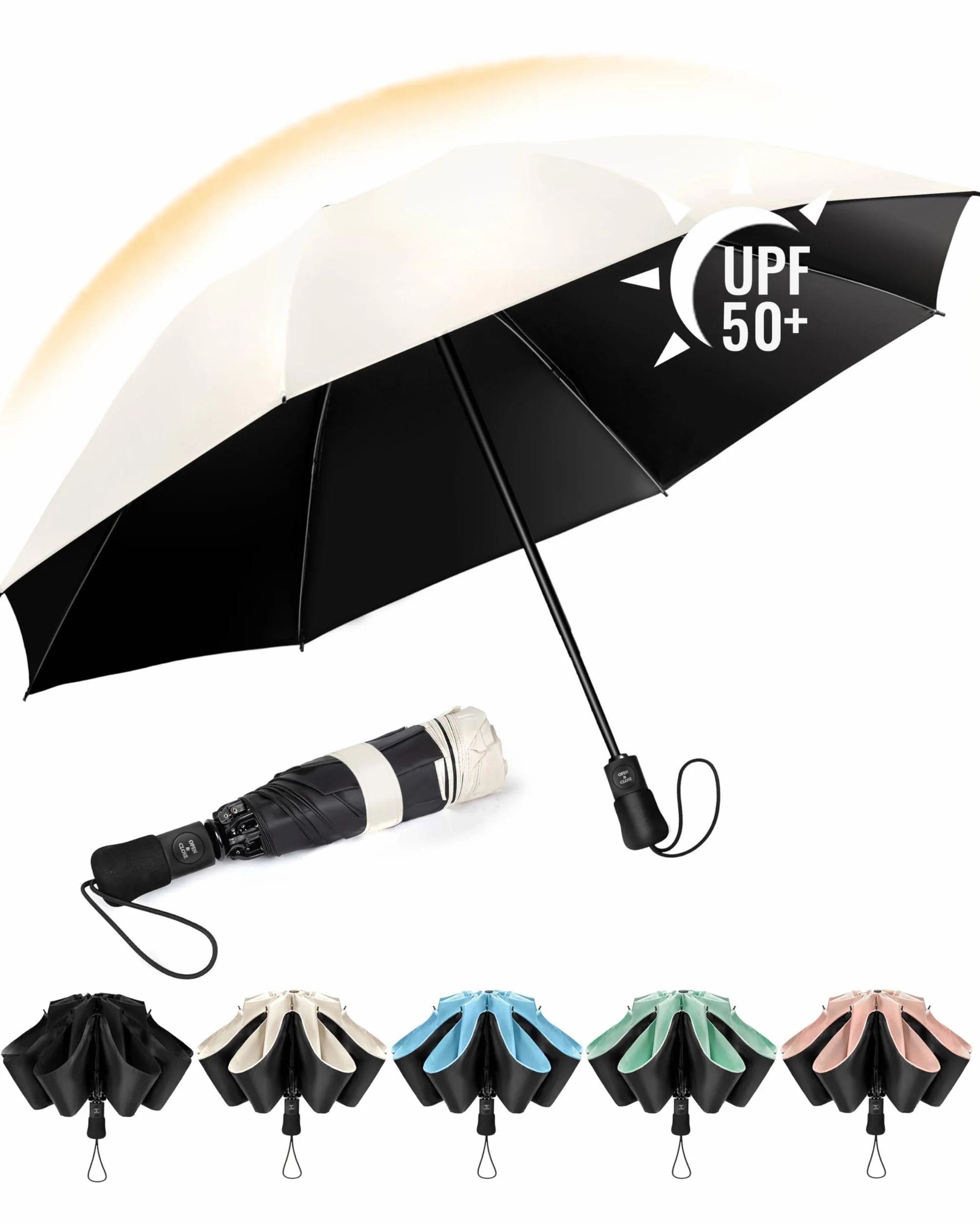 Parapluie Pliant inversé Compact Anti UV Automatique Femme Résistant Vent 210T 8 Sections