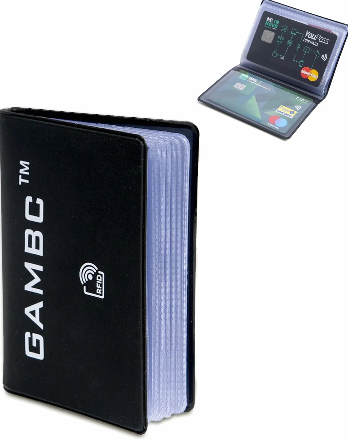 GAMBC® Portefeuille Anti RFID pour Cartes Bancaires, Porte-Carte Fin Semi-Rigide 8 Cartes Noir