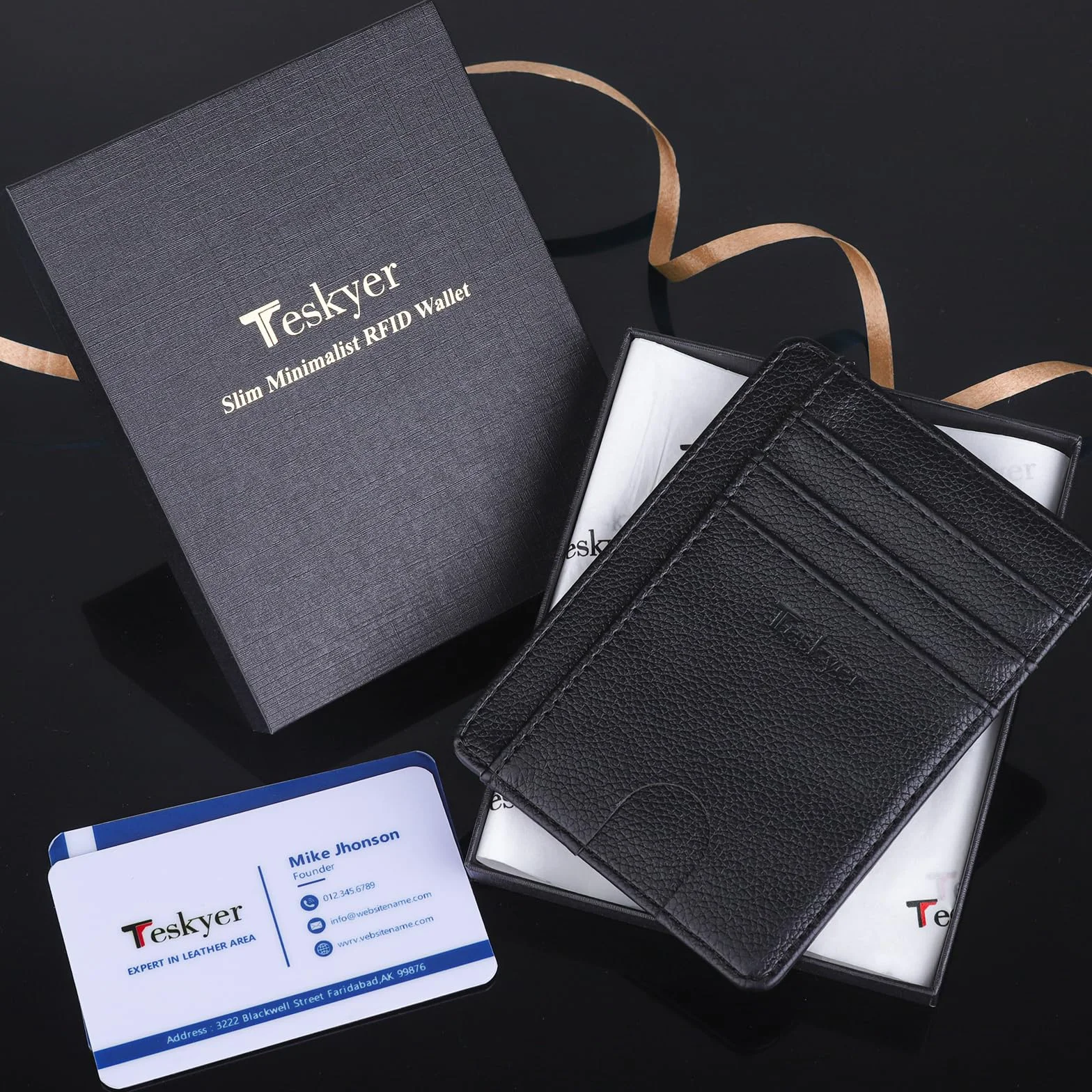 Teskyer Portefeuille Homme Cuir PU Protection RFID Noir