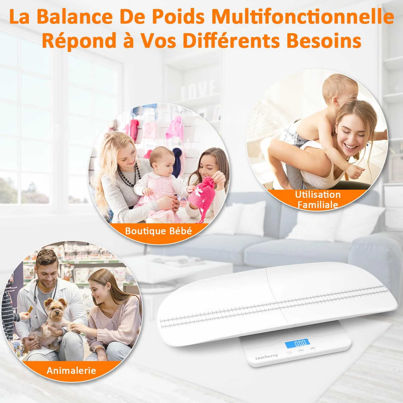 Pèse-Bébé numérique multifonctionnel avec plateau amovible, tare et maintien, 100kg