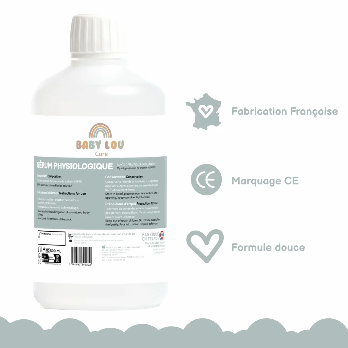 Sérum Physiologique 5x500ml NaCl 0,9% Lavage des fosses nasales Hygiène du nez