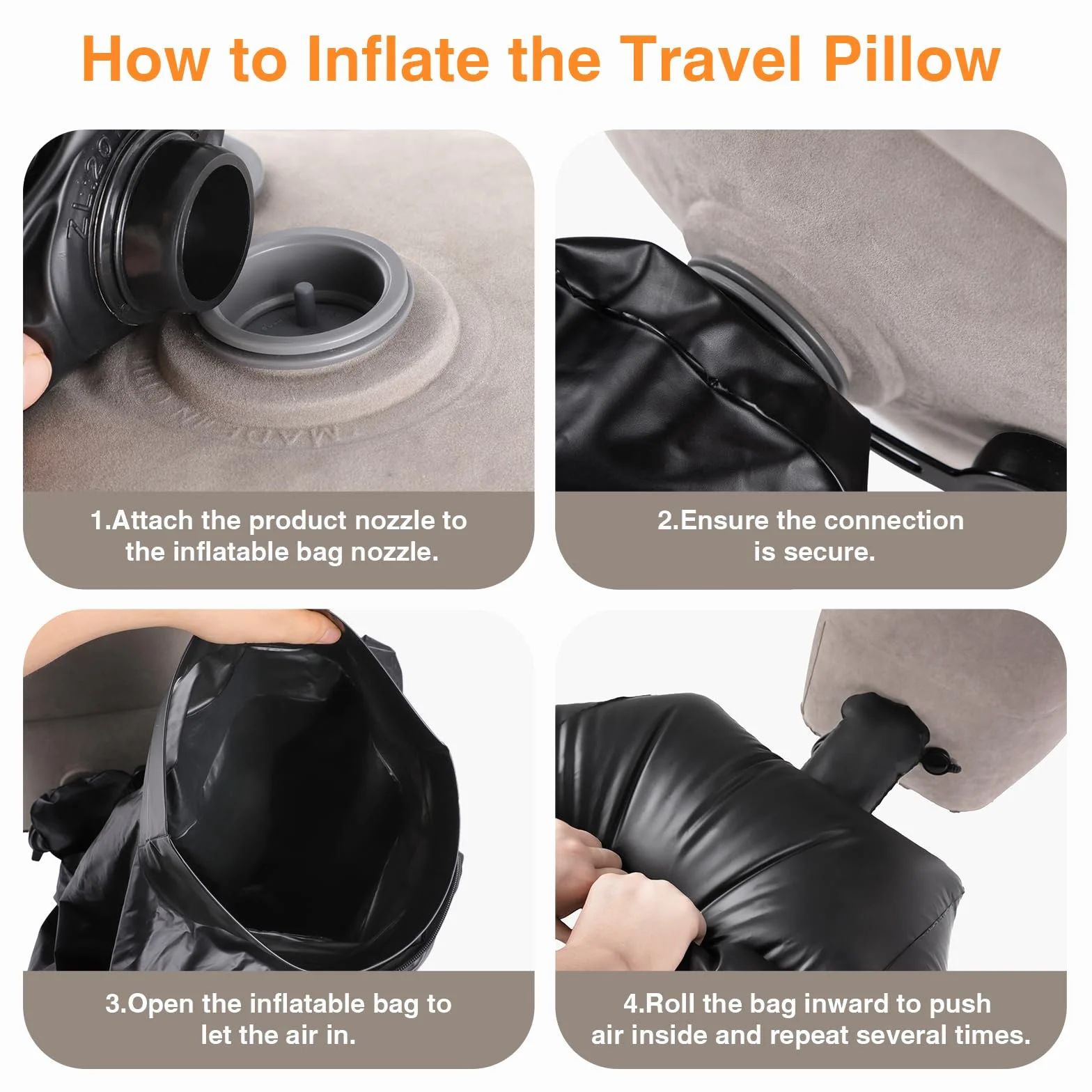 Repose-pied gonflable Maliton, Coussin de voyage réglable pour avion/voiture, Avec poche – Gris
