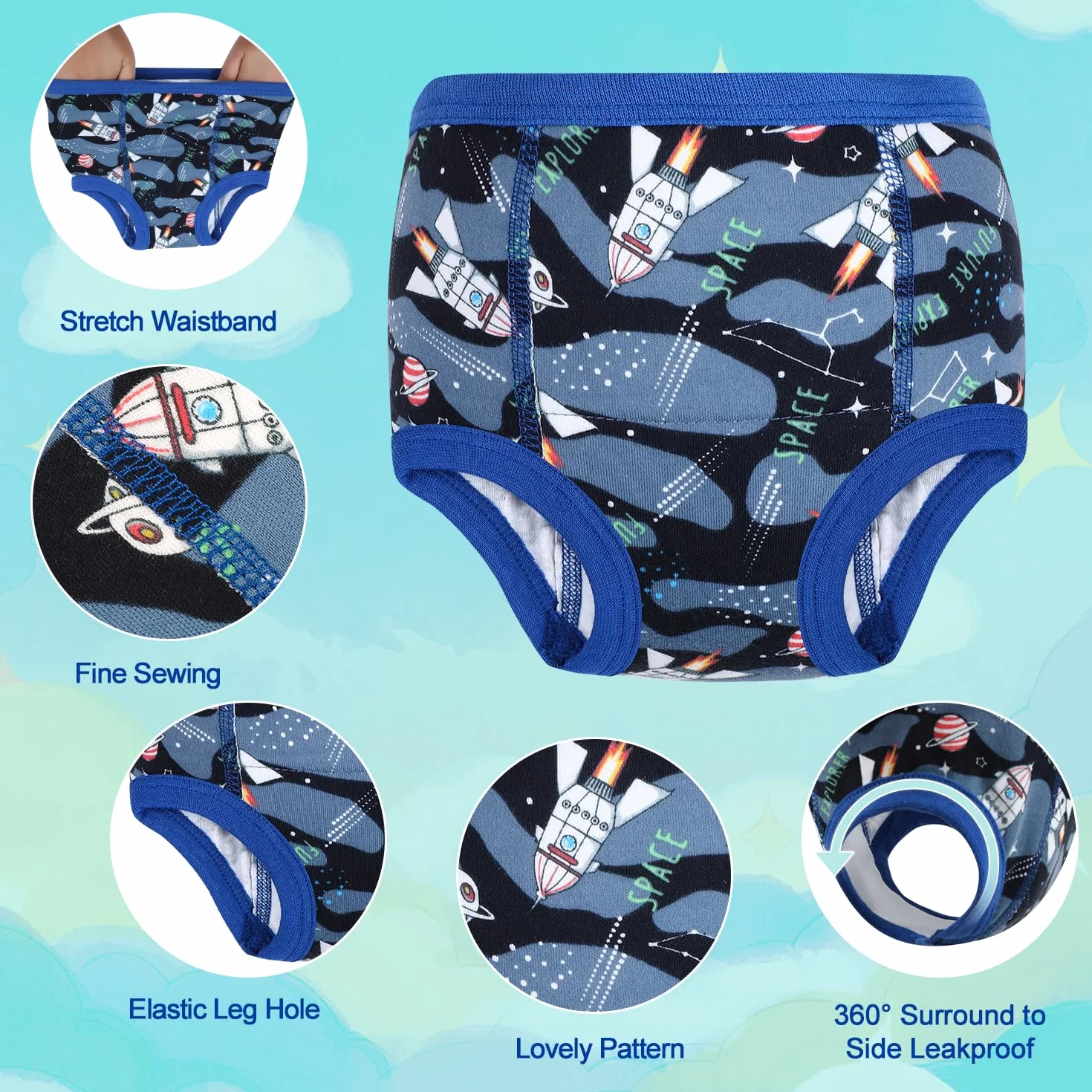 MOEMOE BABY Culotte Apprentissage Propreté Garcon Lavable 10 Paquets Bleu 2 Ans