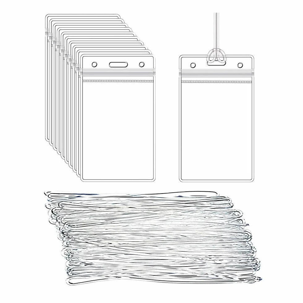 Lot de 12 porte-étiquettes de bagage transparentes imperméables pour valises avec cordon