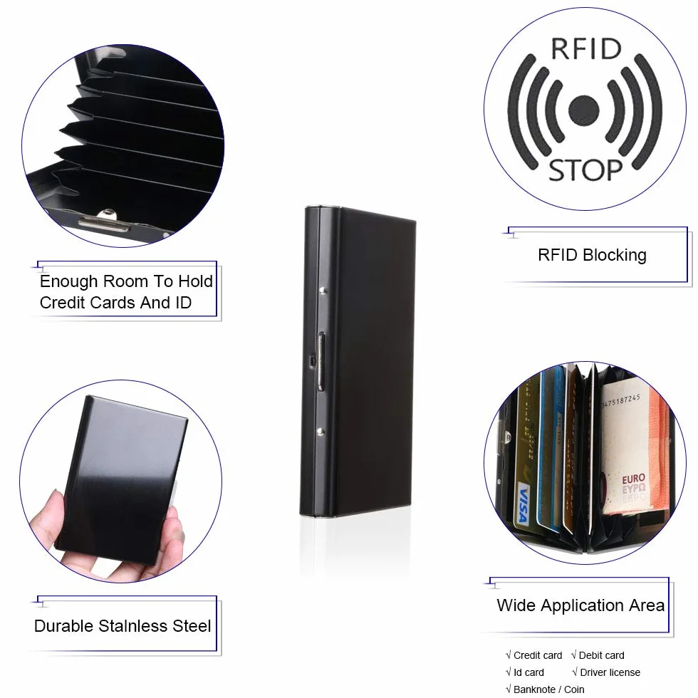 Vicloon Porte-Carte de Crédit Métallique RFID 6 Slots Noir