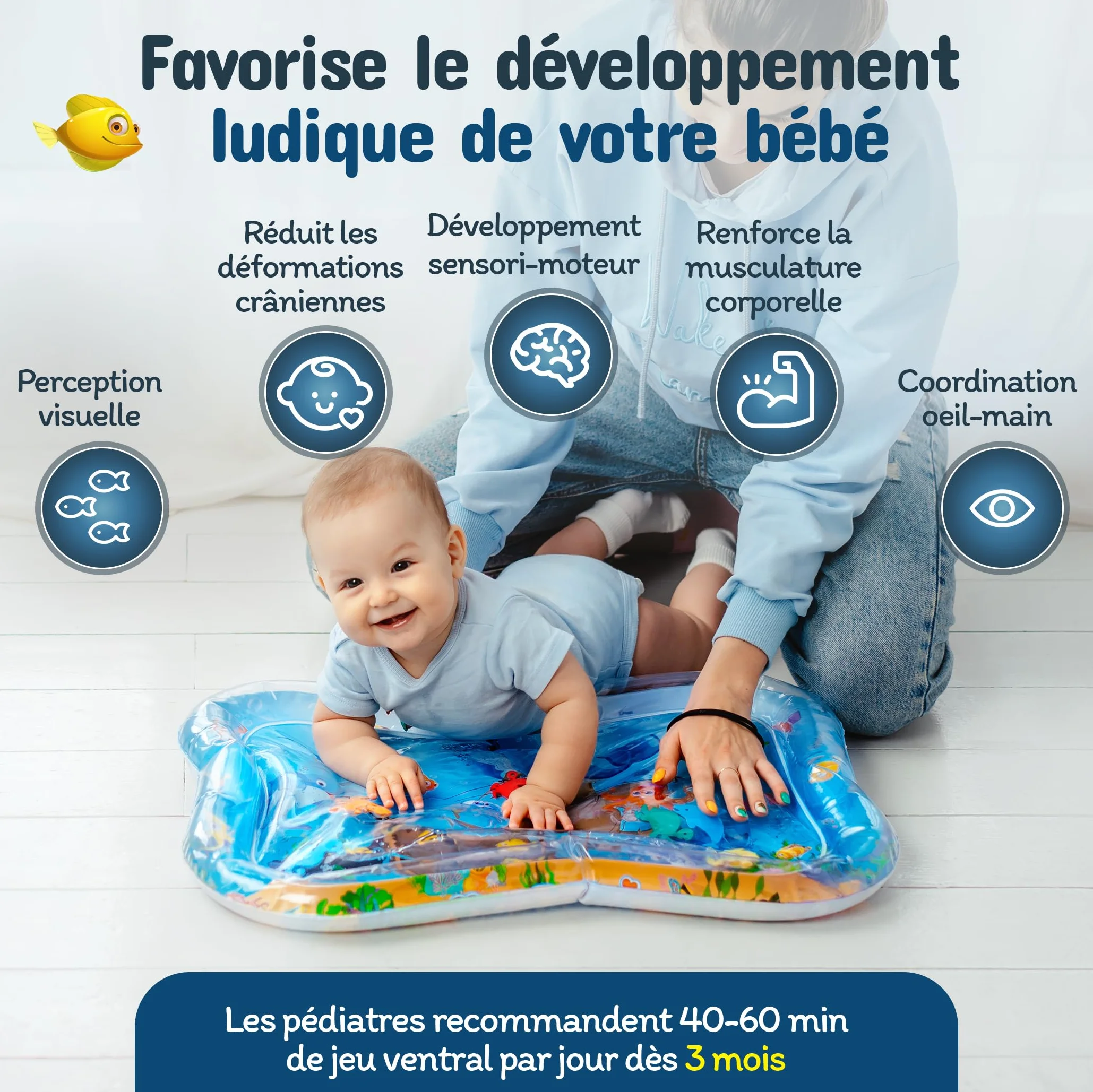 NouBaby Tapis Eau Bebe Eveil Sensoriel Tummy Time XXL 0-6 Mois Cadeau Bebe