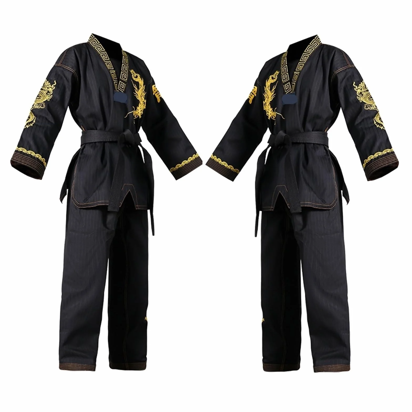 Ensemble d'uniforme Taekwondo Gi noir avec dragon brodé - Ceinture incluse