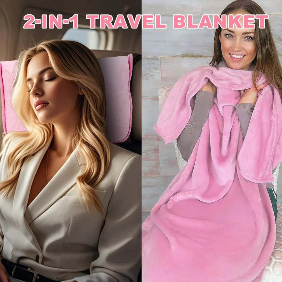 Couverture de Voyage 2 en 1 Oreiller Doux et Chaud Rose