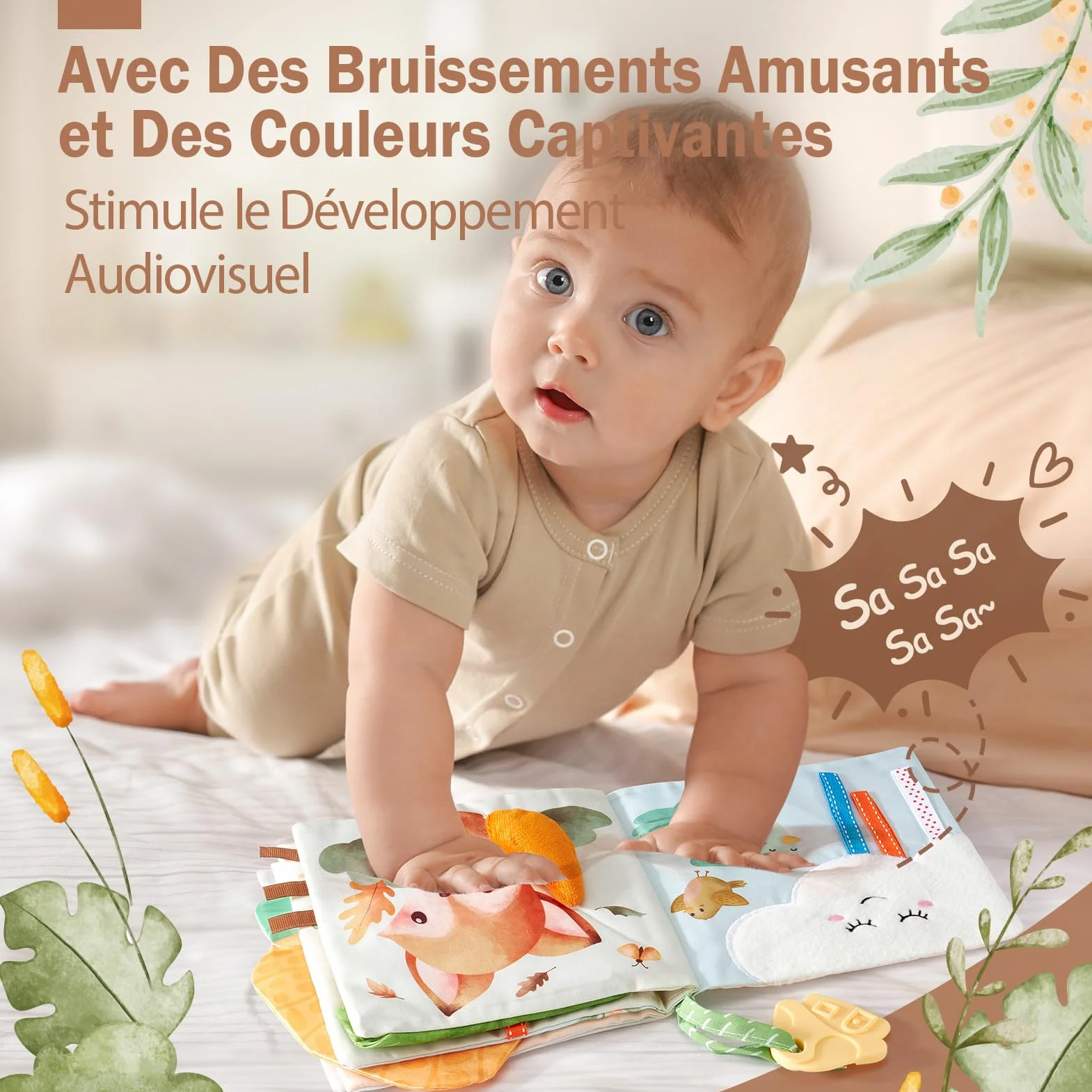 Livres Sensoriels en Tissu Doux pour Bébé 0-6 Mois, Jouet d'Éveil Cadeau Naissance