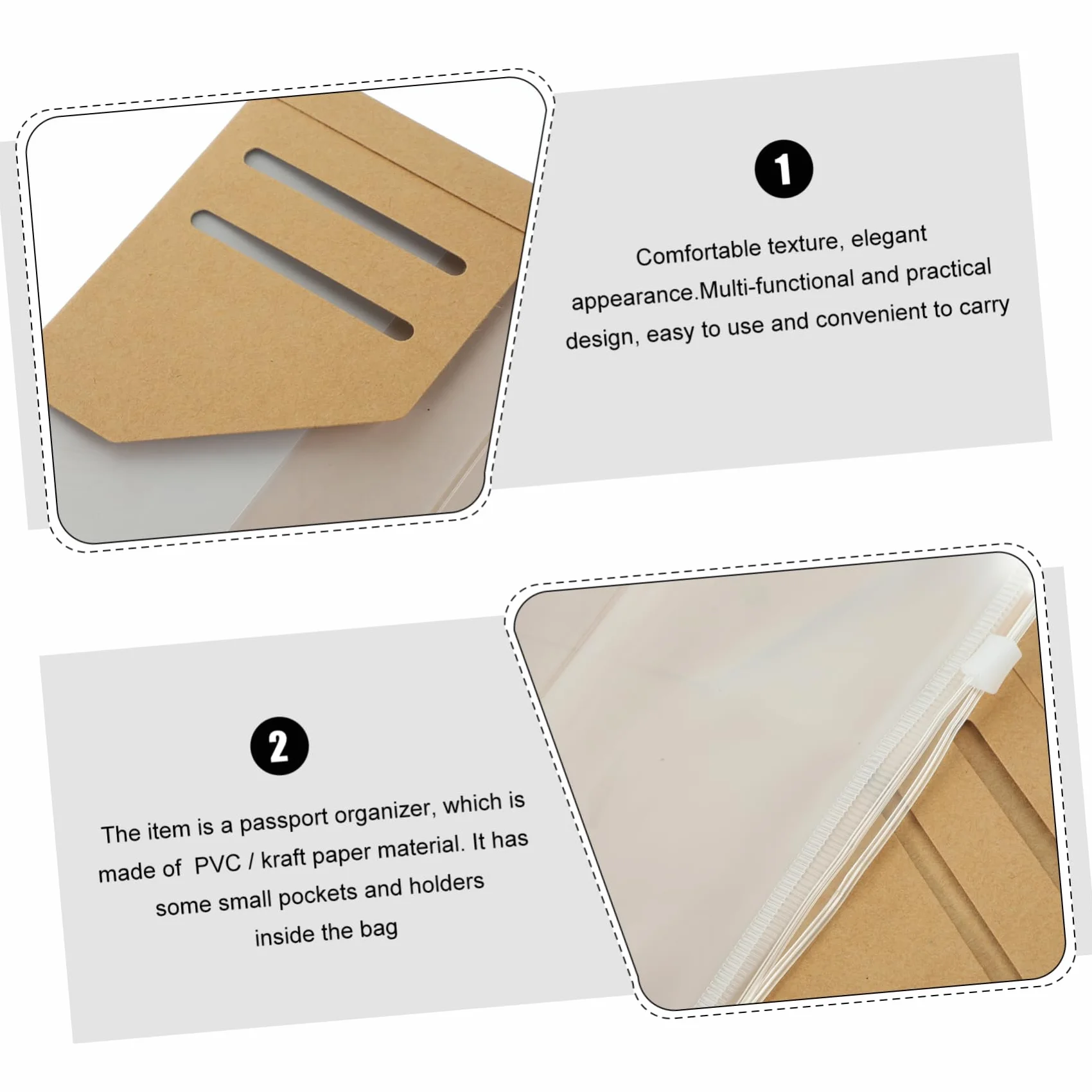 Pochette de Voyage Kraft et PVC Organisateur de Passeport 4 Pièces pour Documents Billets Cartes