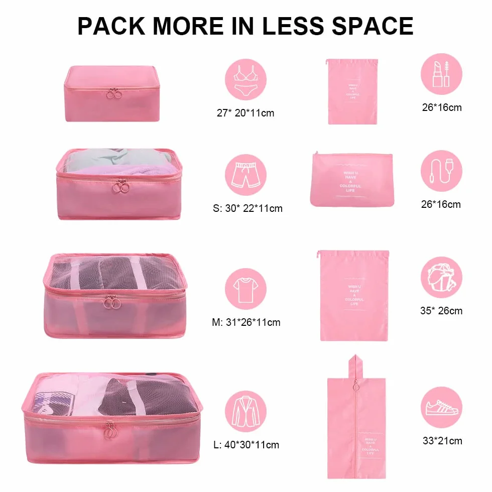 OSDUE Organisateur de Voyage Lot de 8 Imperméable Packing Cubes Sacs de Rangement