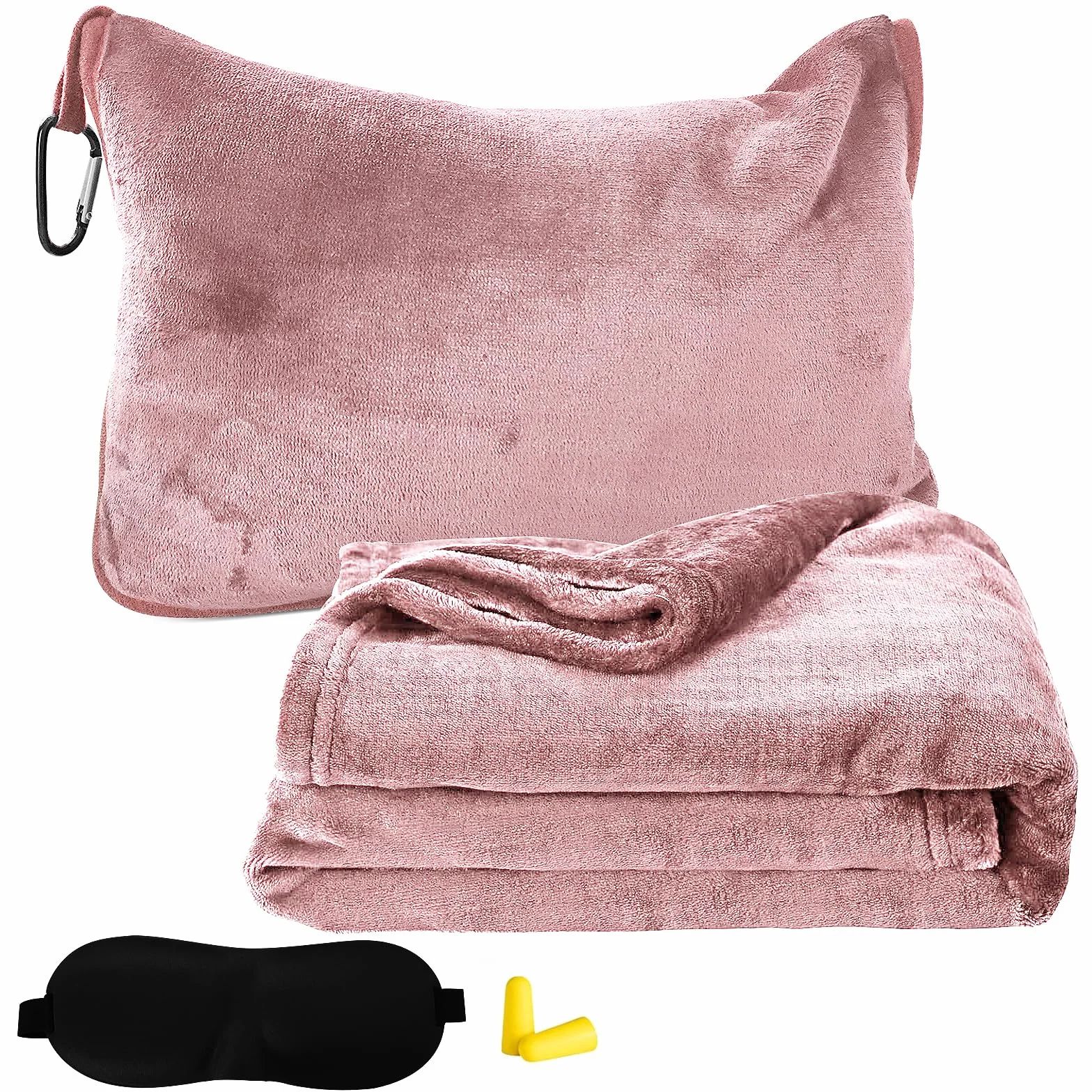 Bocguy Couverture de Voyage Avion 2 en 1 Ultra Légère avec Masque de Sommeil et Bouchons d'oreilles Rose