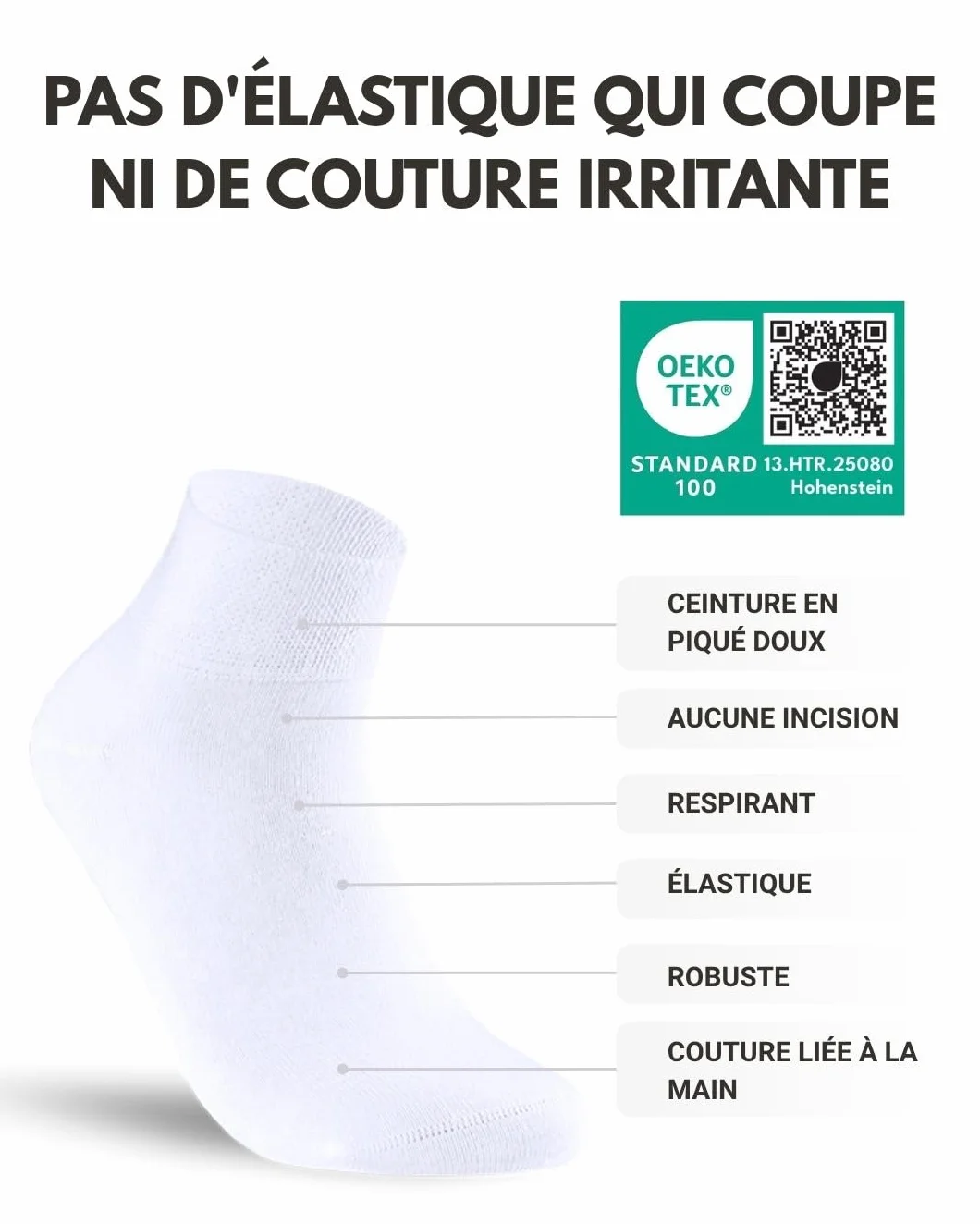 Sport Quarter Socks Homme Femme Chaussettes de Tennis Respirantes Renforcées 10 Paires