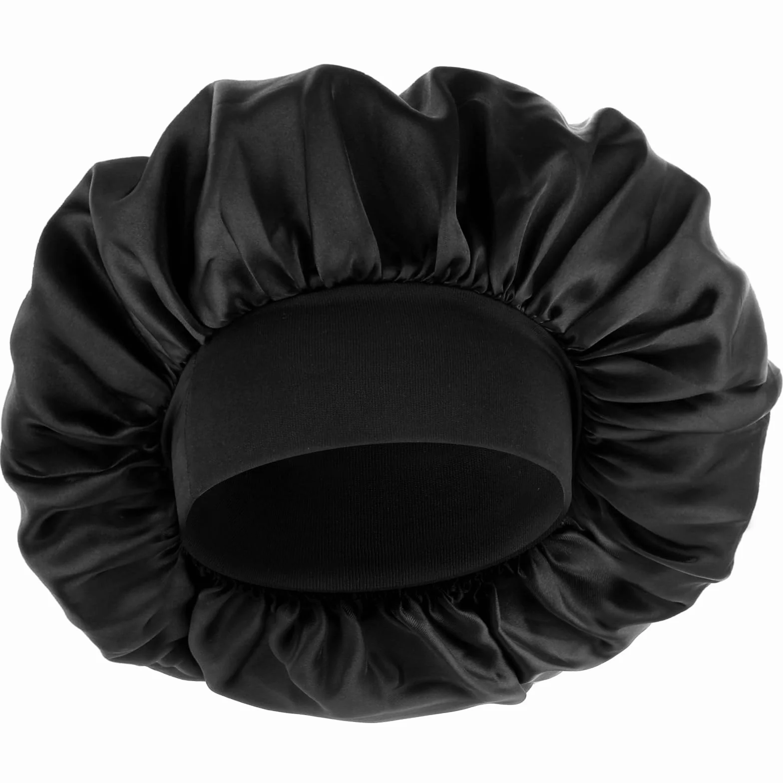 Bonnet en soie double couche élastique noir réglable pour homme femme