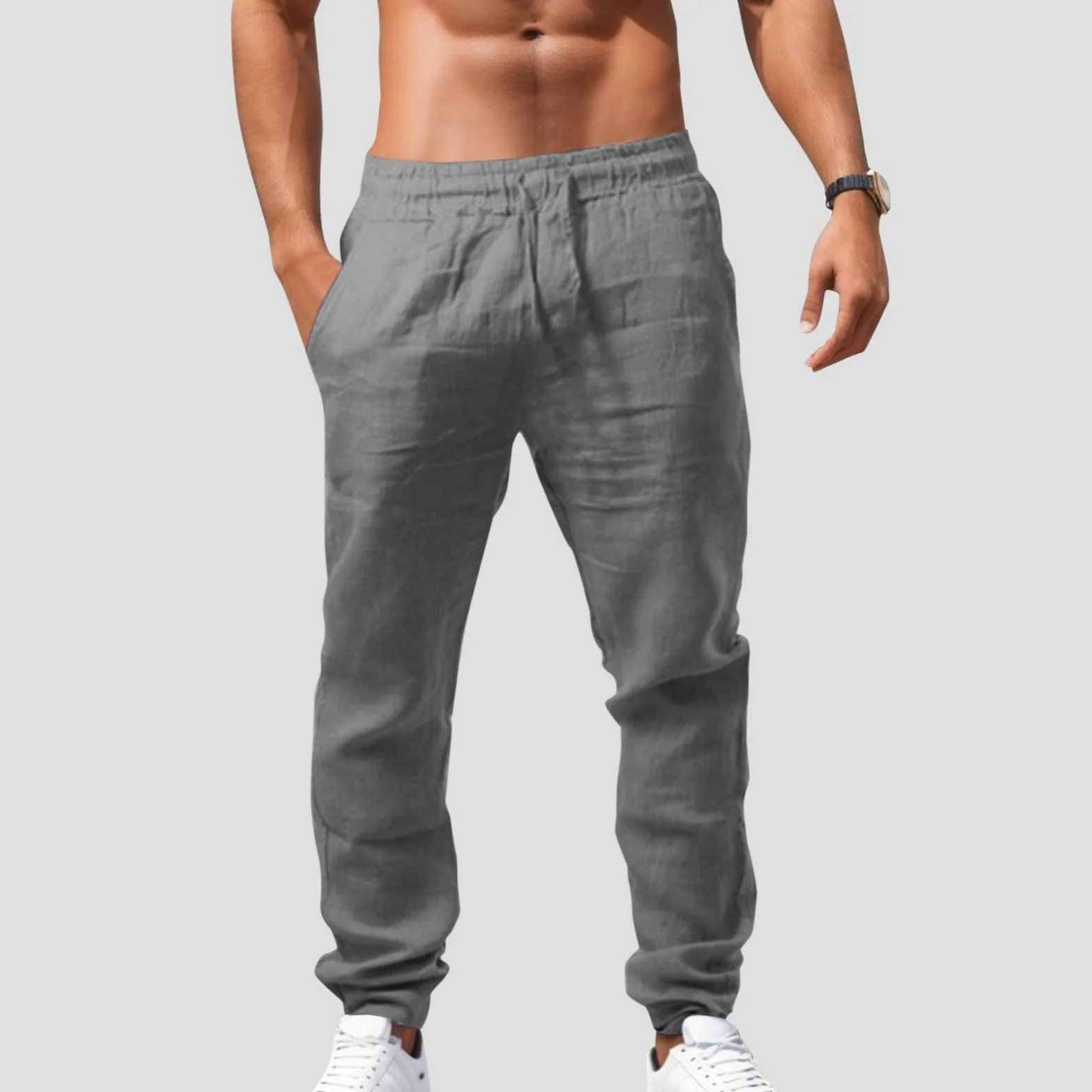 Pantalon Lin Homme avec Poche Coupe Ample Léger Été