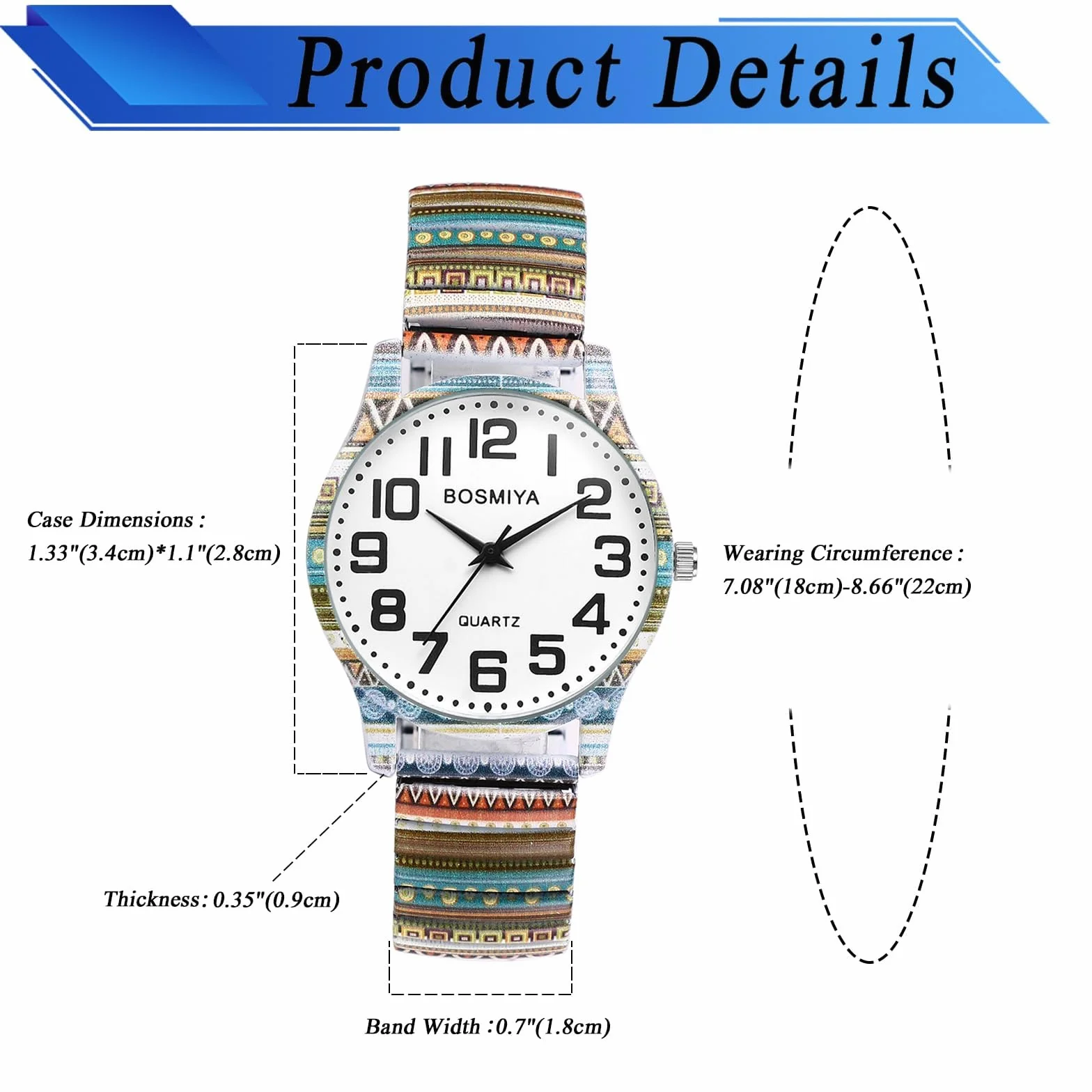 Montre Femme Bohème Extensible Acier Inoxydable Bracelet Élastique Fantaisie Grand Chiffres Arabes