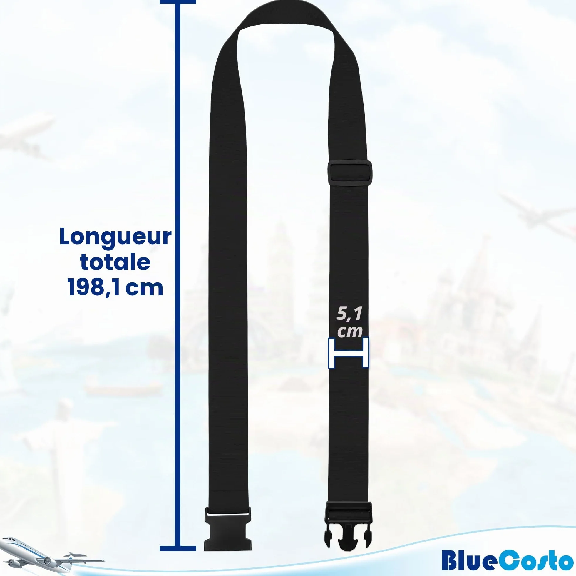 BlueCosto Cinghie per Bagagli in Nylon 4 Pezzi - Cinture per Valigie Regolabili 1-2 Metri Nero