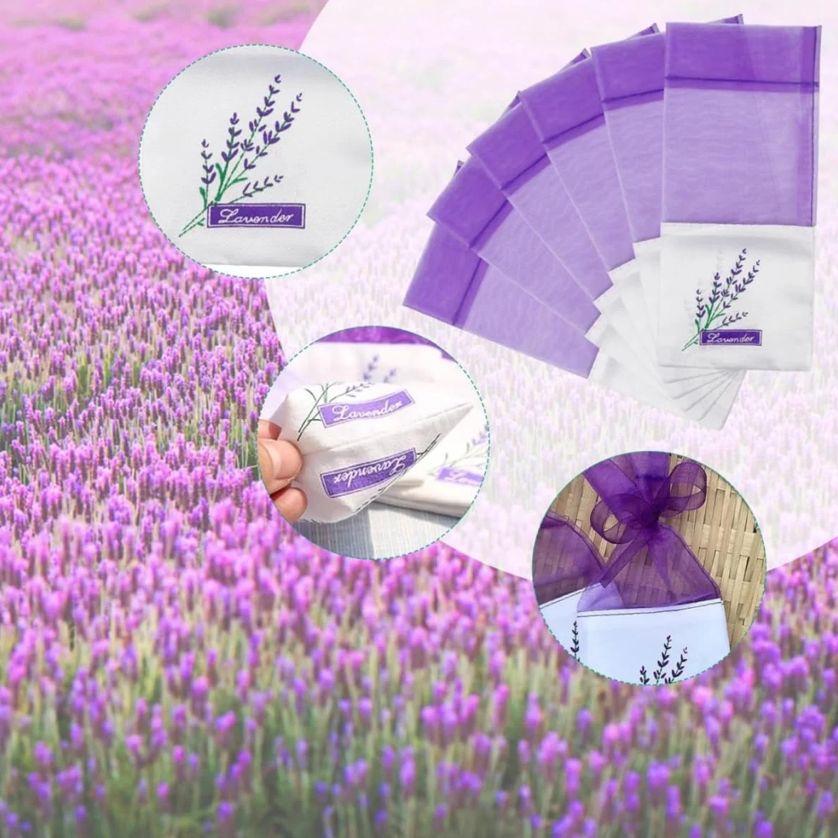 Sacs de Lavande Vides 20 Pièces Coton-Ramie Violet avec Rubans Fils Cordon de Serrage