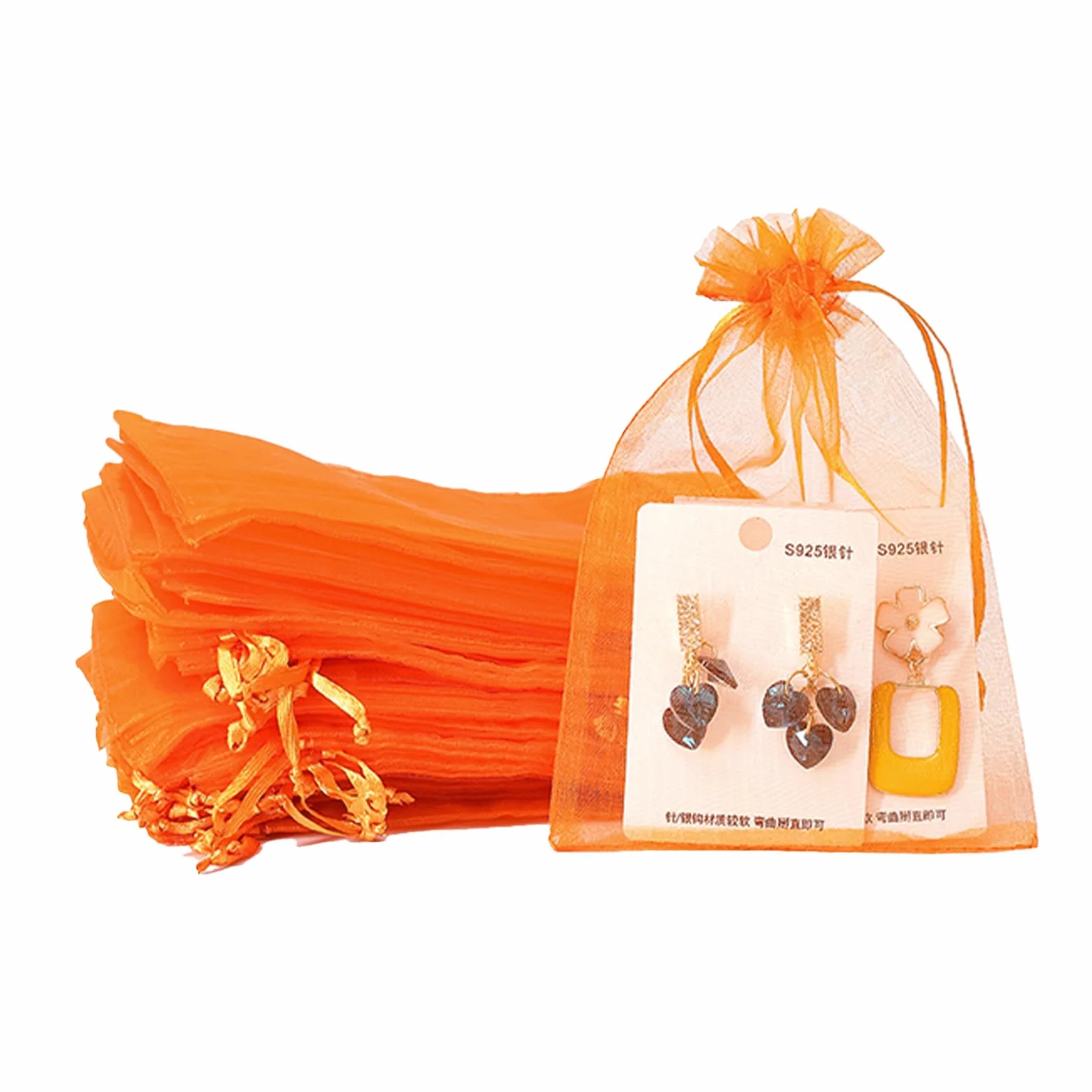 POPOYU 100Pcs Organza Sachet 7x9cm Tulle Dragées Jewellery Drawstring Bag