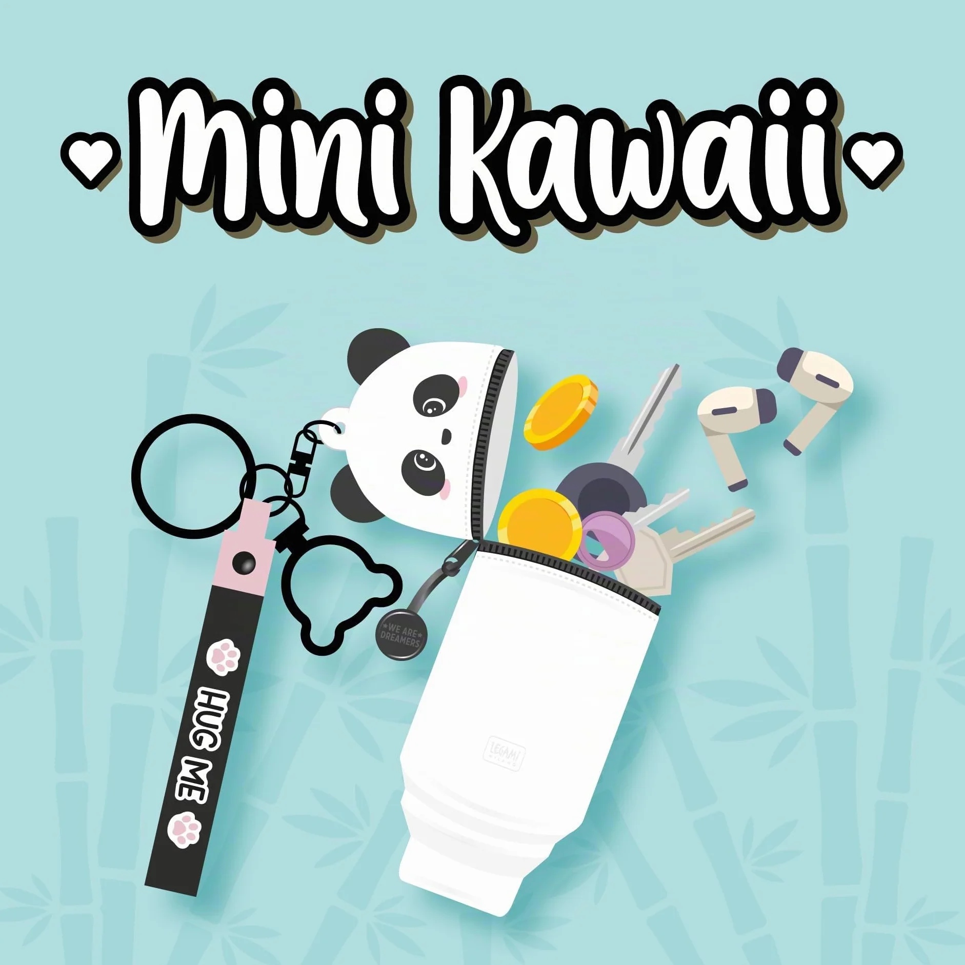 Legami Porte-Monnaie Kawaii avec Mini Porte-clés, Anneau spiralé, Mousqueton, dragonne, Silicone, 5 x 12 x 5 cm