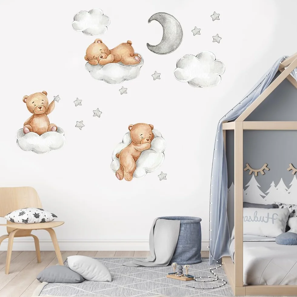 Sticker Mural Nounours 90x30 cm Autocollants Muraux Oursons pour Chambre Enfants
