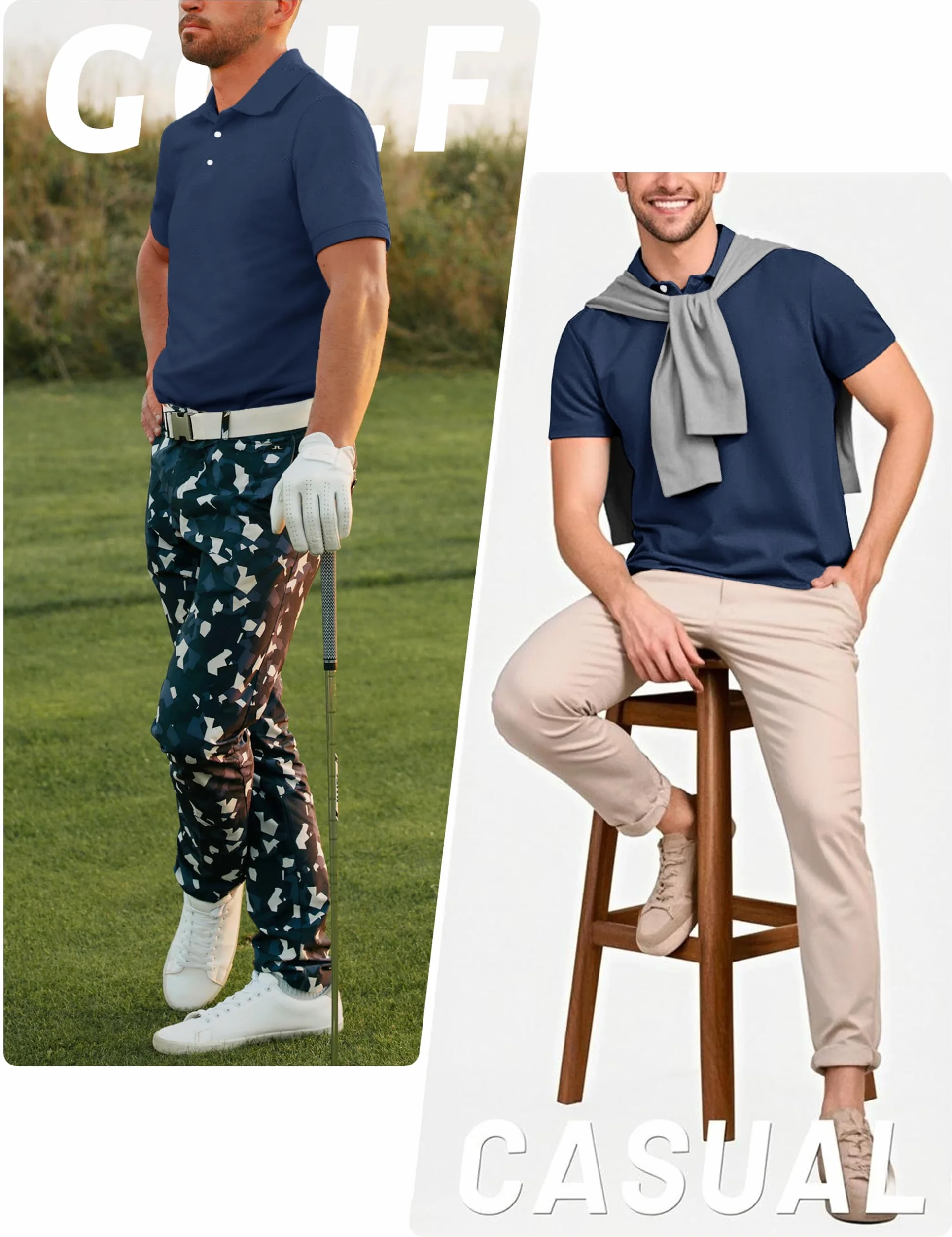 TACVASEN Polo Homme Manches Courtes Ete Golf T-Shirt Respirant Sport