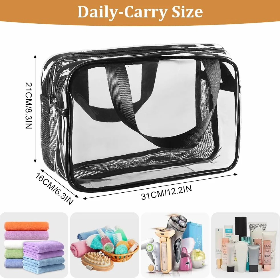 Aucuu Trousse de Toilette Voyage PVC Grande Capacité Double Couche Transparente avec Poignée Sac Cosmétiques