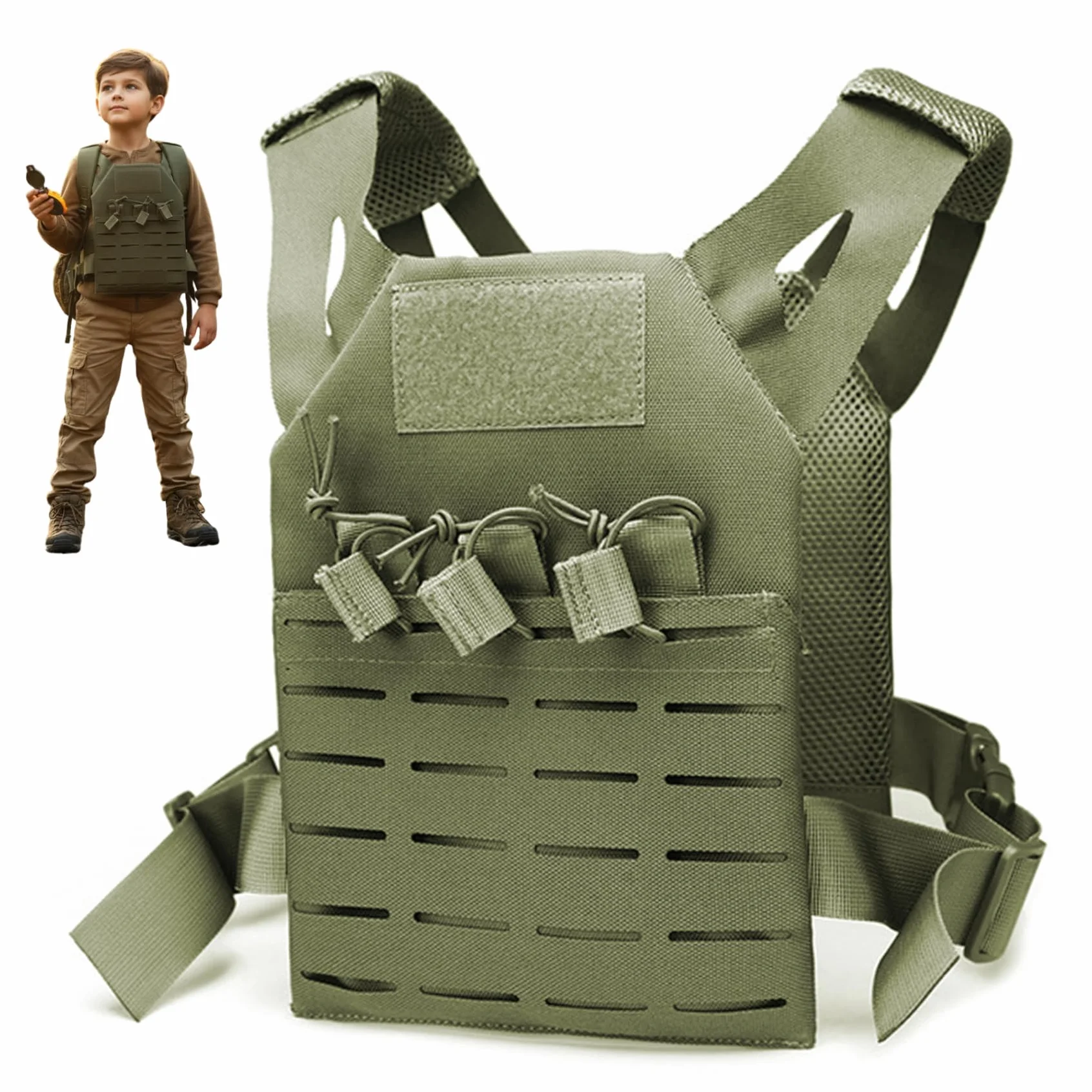 Gilet d'airsoft enfant pare-balles ajustable respirant léger style militaire