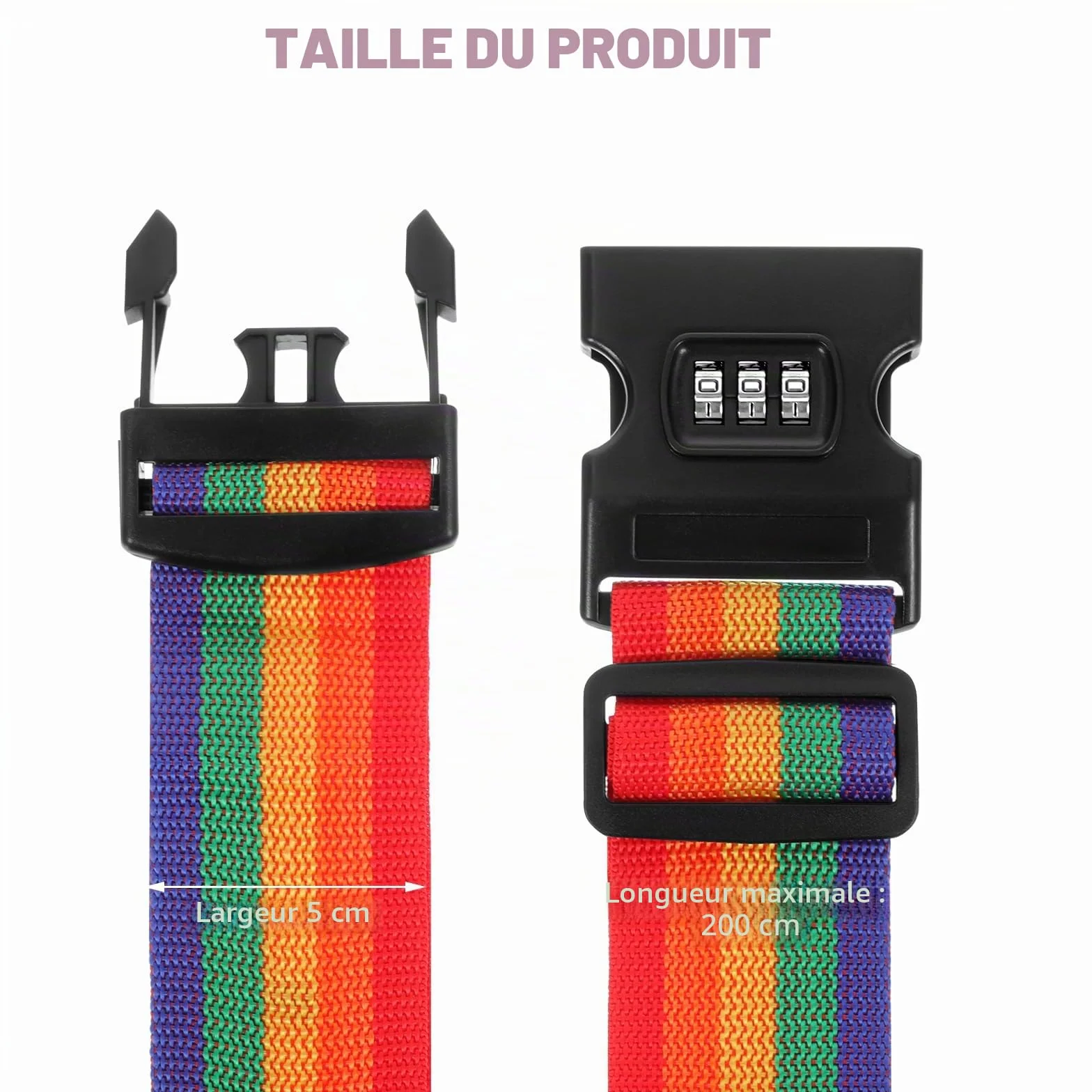 Lot de 2 Sangles pour Bagage Réglable avec Code Valise Voyage Arc-en-Ciel