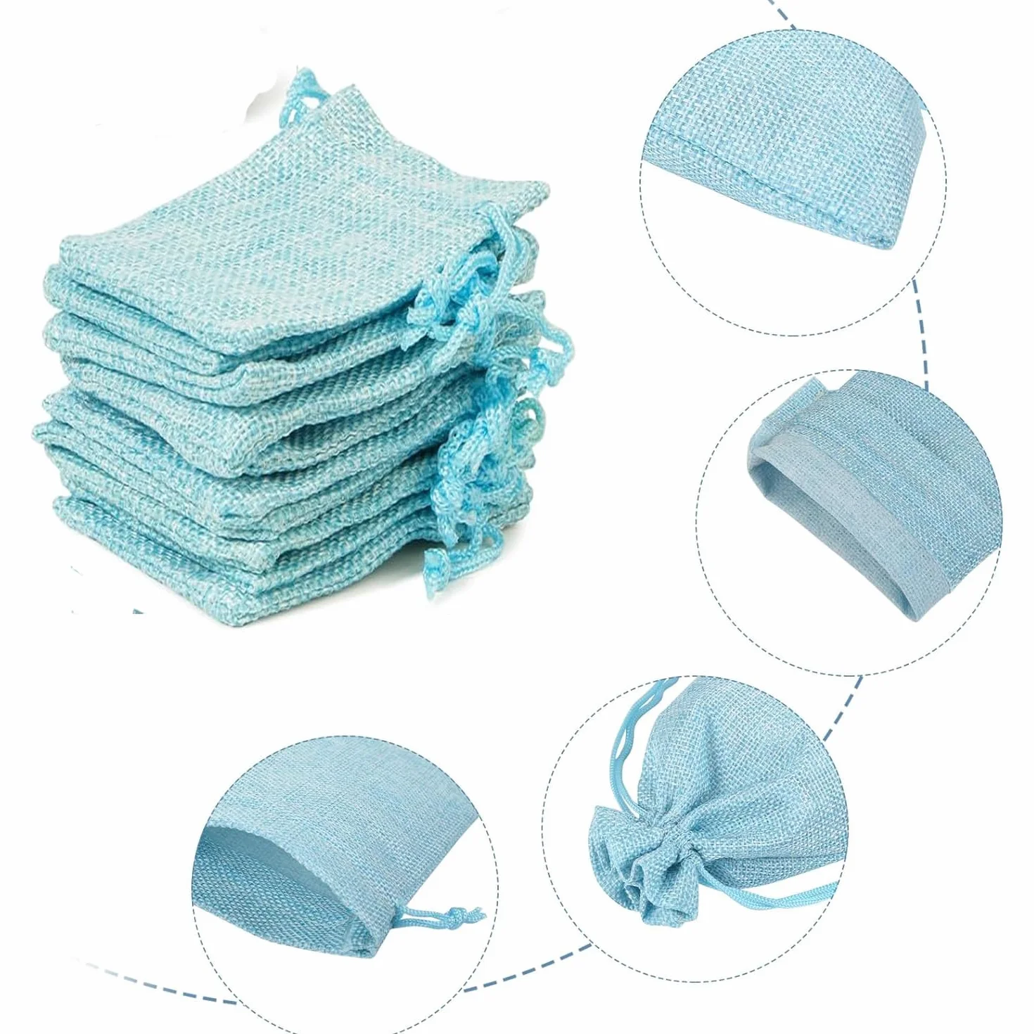 Sacs en Jute à Confettis MEISO 30 Pièces avec Ruban de Satin pour Mariage (Bleu)