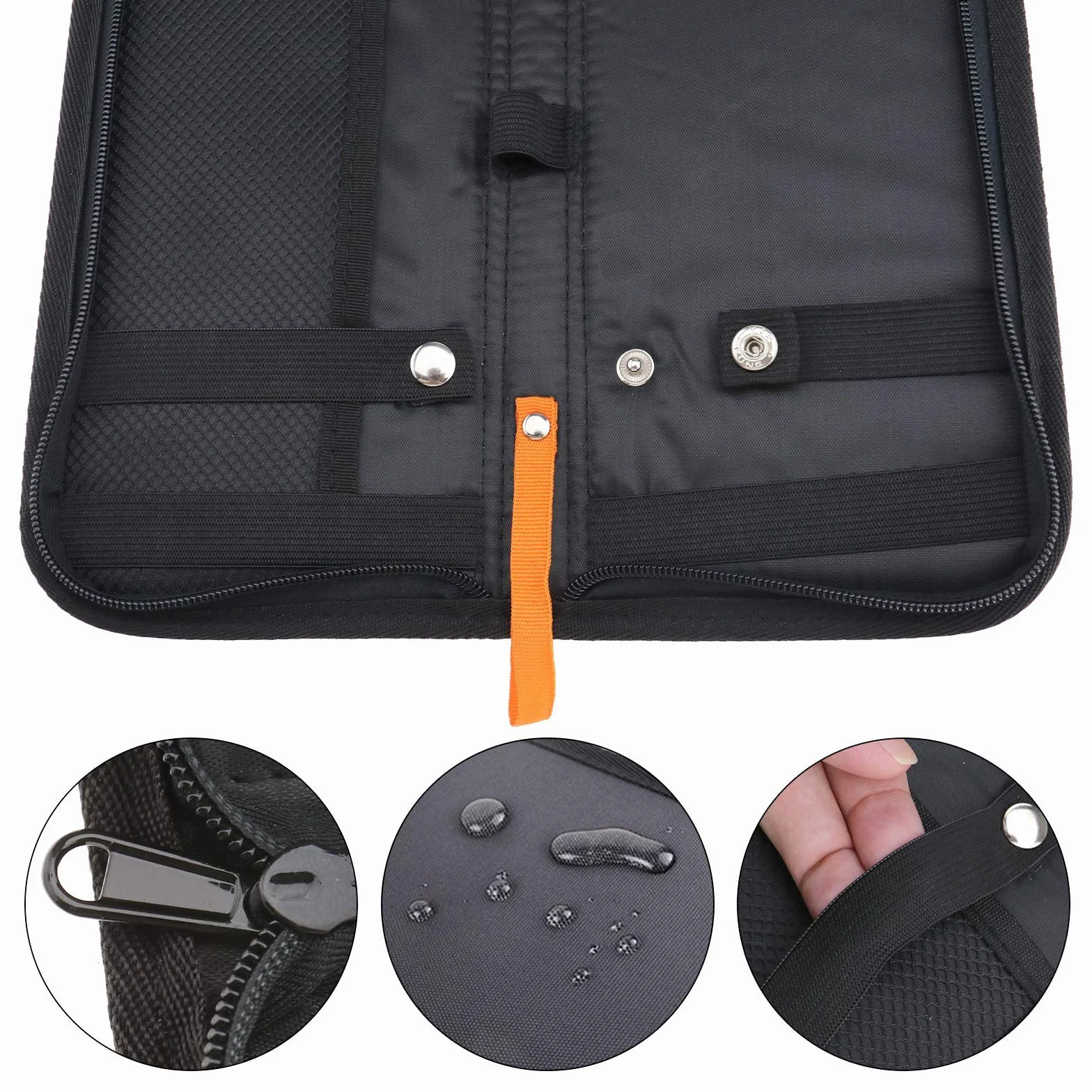 Organisateur de Voyage Cravate Sac de Rangement Nylon Zippée Étui à Boutons de Manchette Hommes Noir 42x13x2 cm