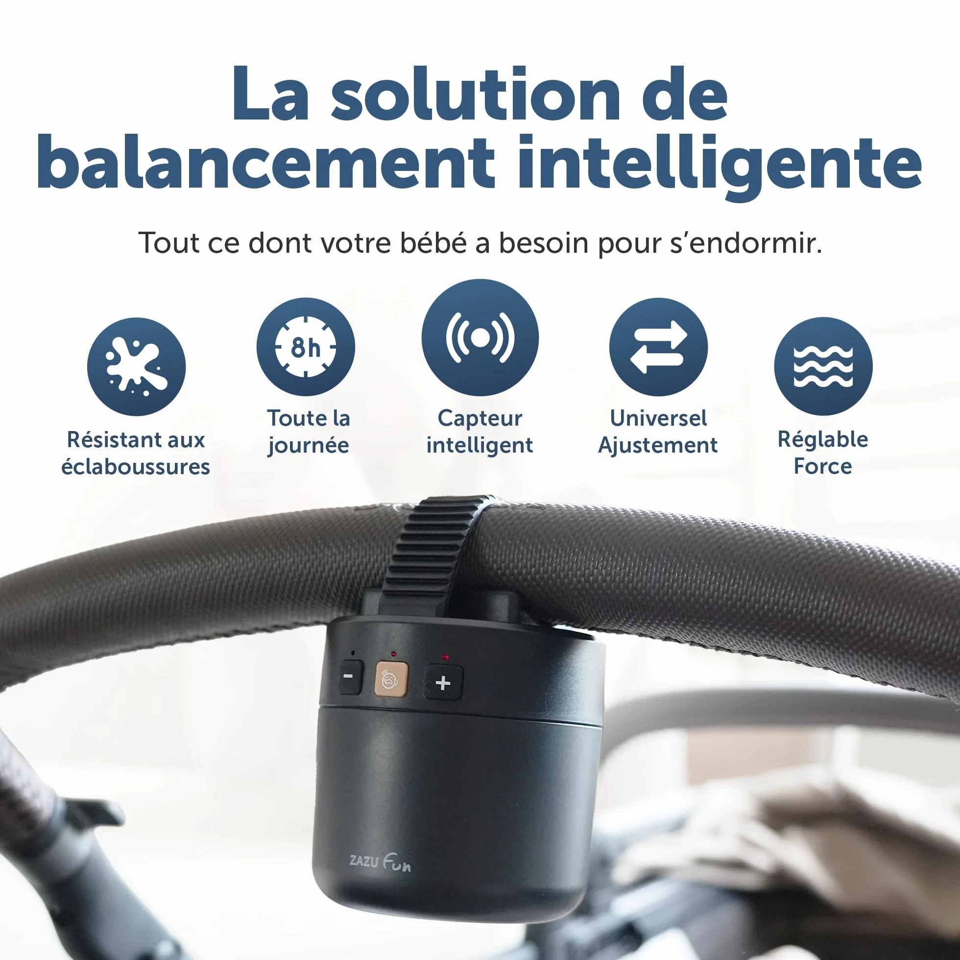 ZAZU Roxy Baby Rocker – Balançoire électrique avec capteur de pleurs, arrêt automatique 40 min, rechargeable USB