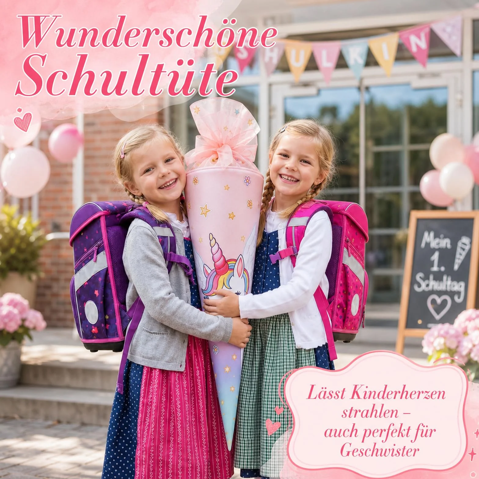 Cône d'école pour Filles 70 cm en Tissu avec Fonction Coussin