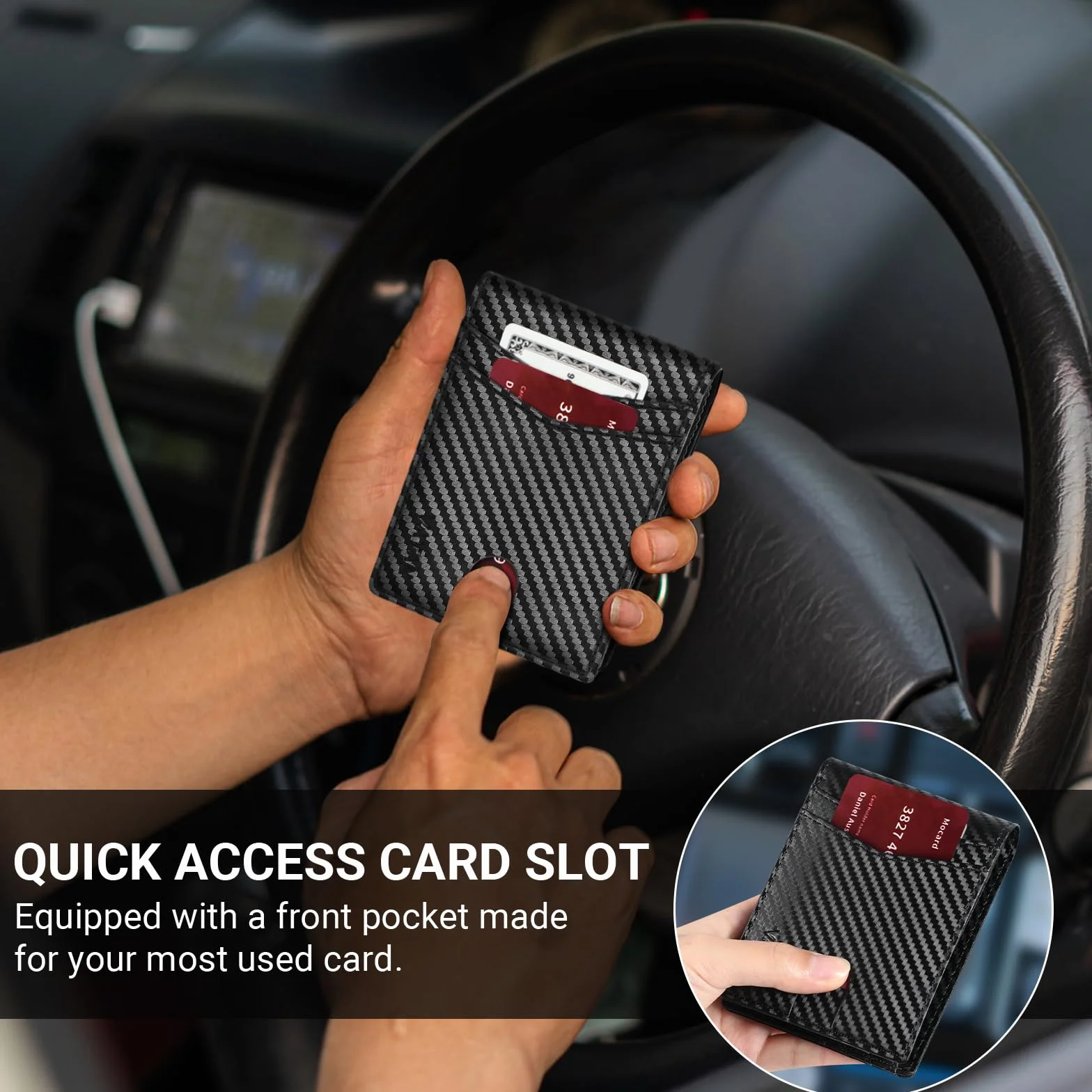 VATAN Portefeuille Homme Cuir Blocage RFID 15 Emplacements Cartes 2 ID Photo Window 2 Compartiment Billets Boite Cadeau Carbone Noir
