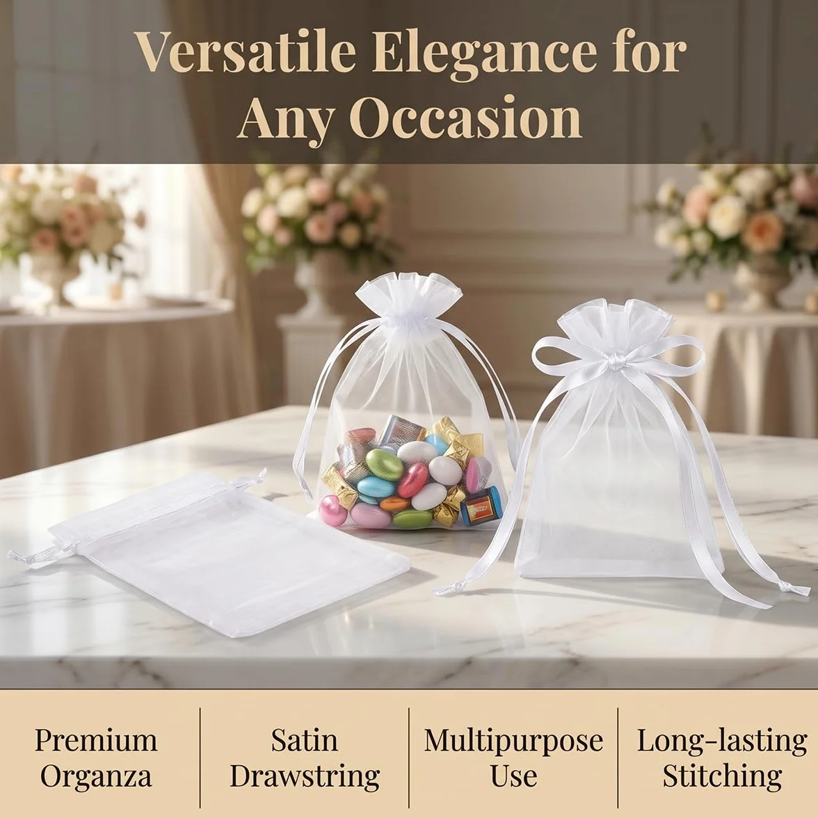 Sachets en Organza 100 Pièces 12x9 cm Pochettes Cadeau Bijoux avec Cordon Sac à Bijoux Mariage Anniversaire