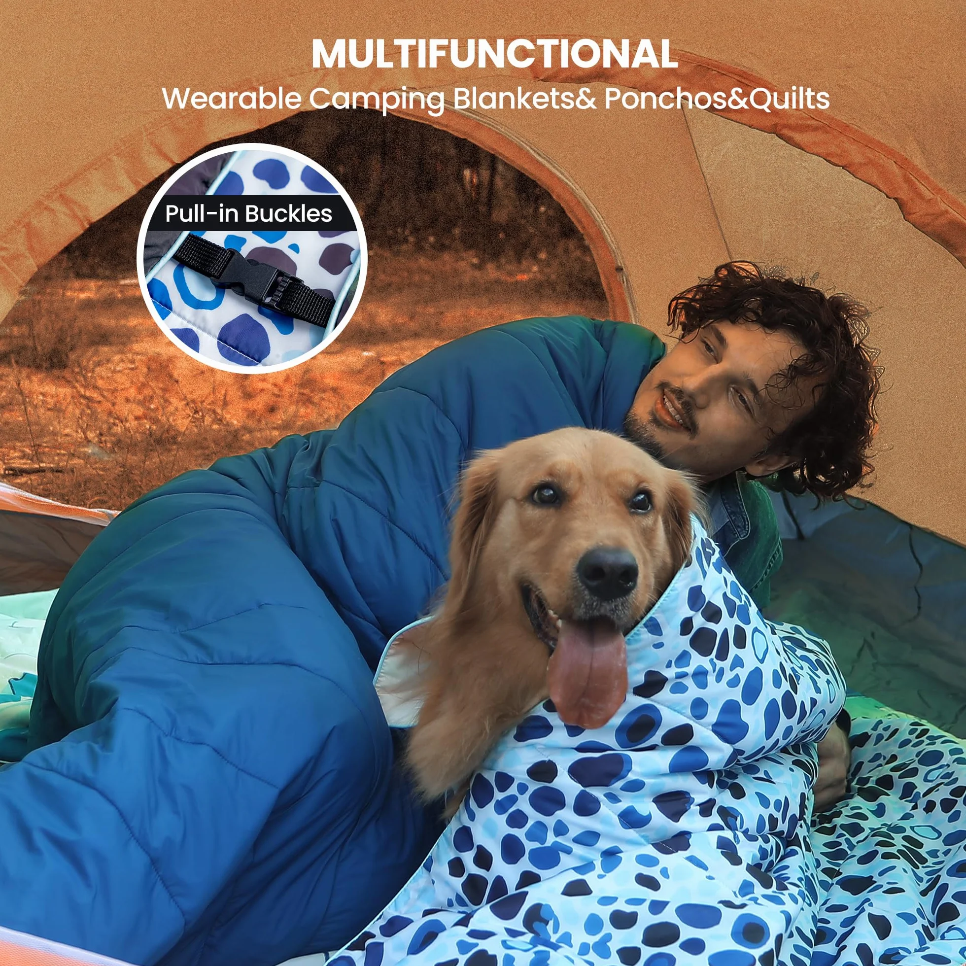 Winthome Couverture de Voyage Réversible 140×200cm Imperméable Chaude Camping Voyages Randonnée Bleu Gris