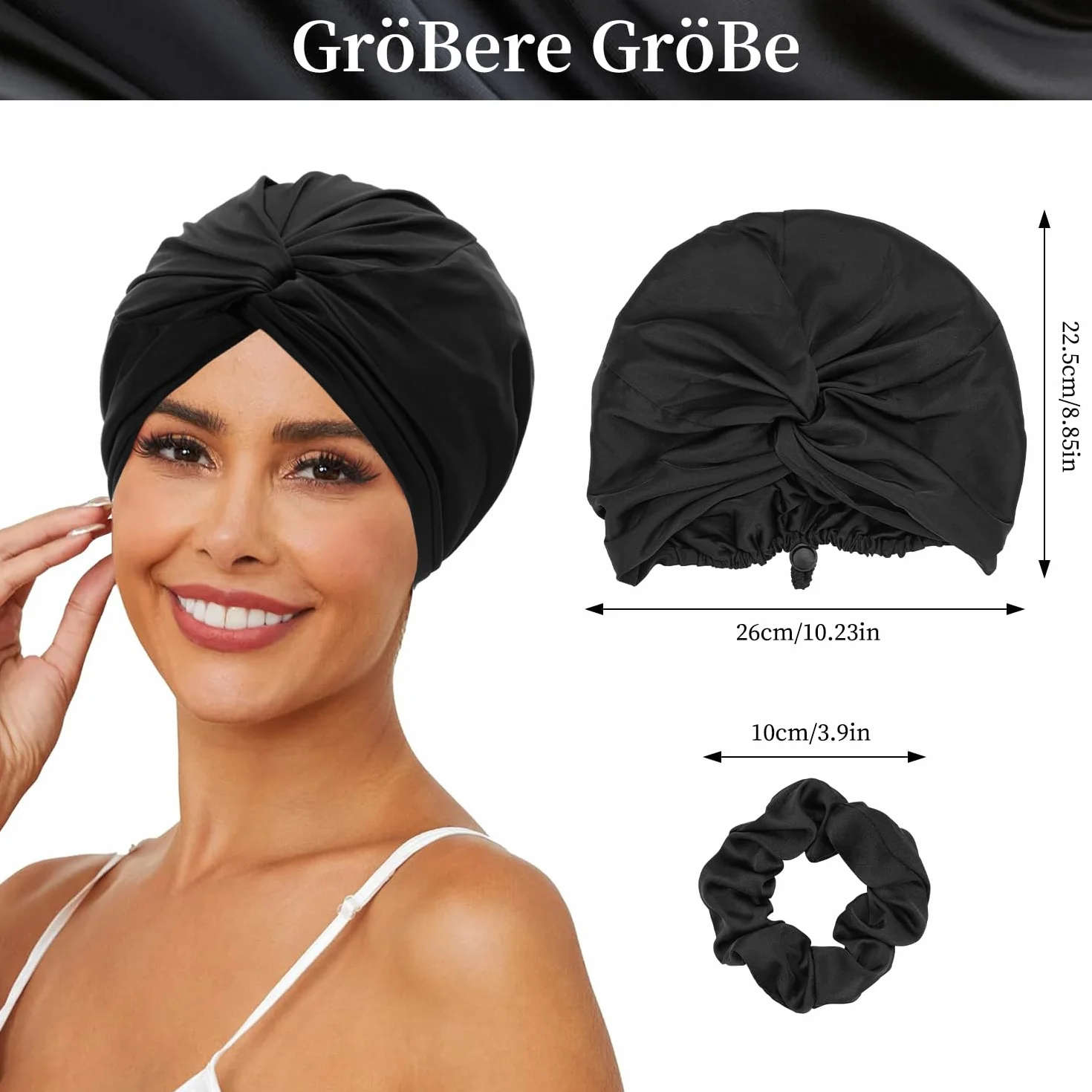 Bonnet en soie double couche réglable en satin avec élastique à cheveux pour femme et fille