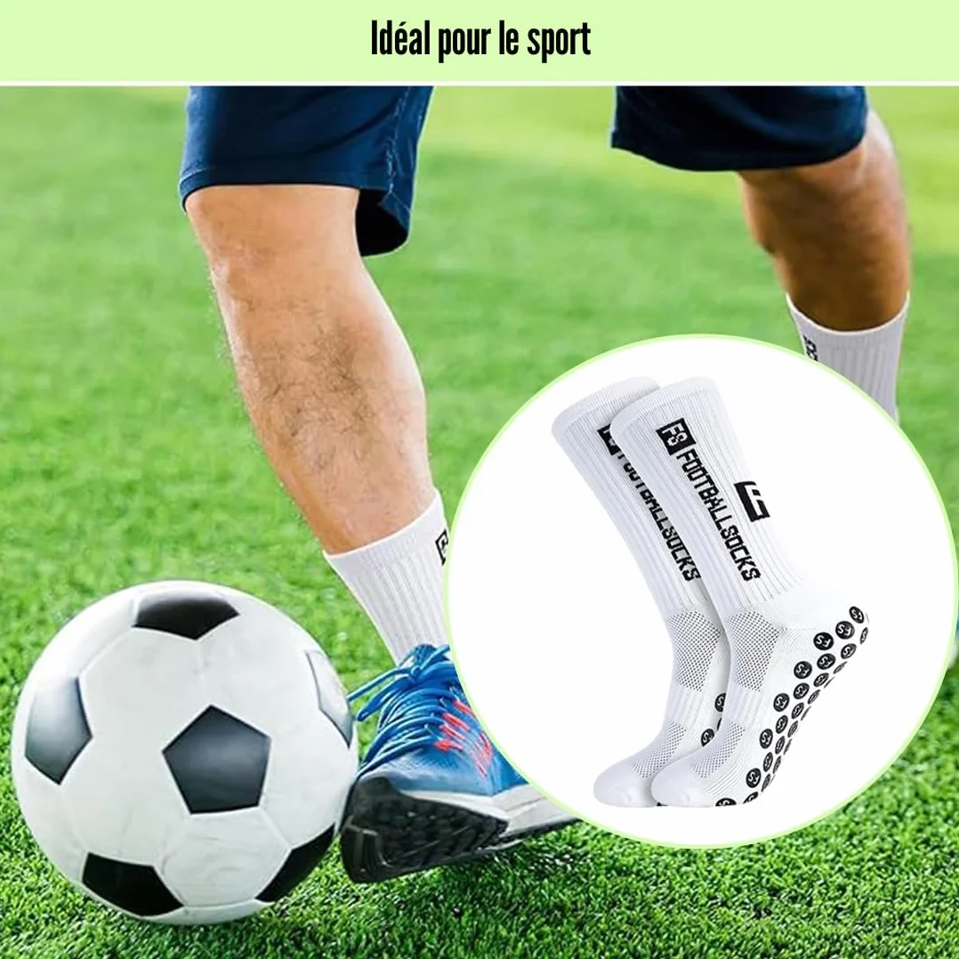 Chaussettes Antidérapantes Homme Femme EU 39-46 Sport Football Basket Rugby Yoga Trekking Blanc