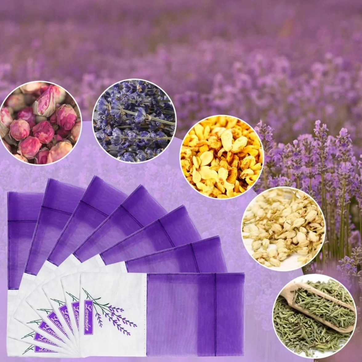 Sacs de Lavande Vides 20 Pièces Coton-Ramie Violet avec Rubans Fils Cordon de Serrage