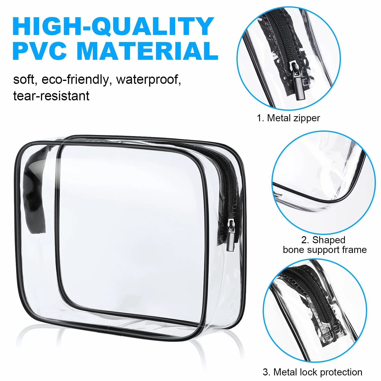 Aucuu Trousse de Toilette Transparente PVC Étanche Kit de Voyage Avion Sac de Rangement Cosmétiques