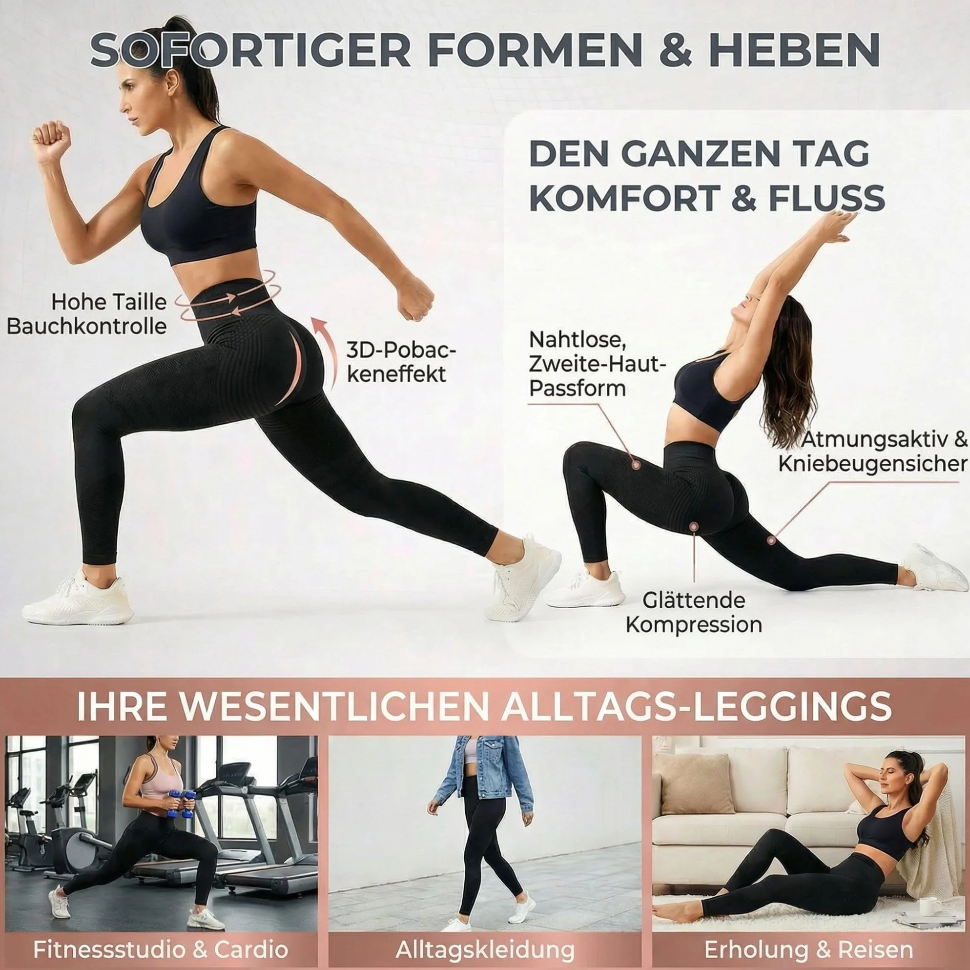 Leggings 3D Anti-Cellulite Compression Taille Haute Sans Couture Push Up Pantalon de Sport Course à Pied Yoga Fitness 2 Pack