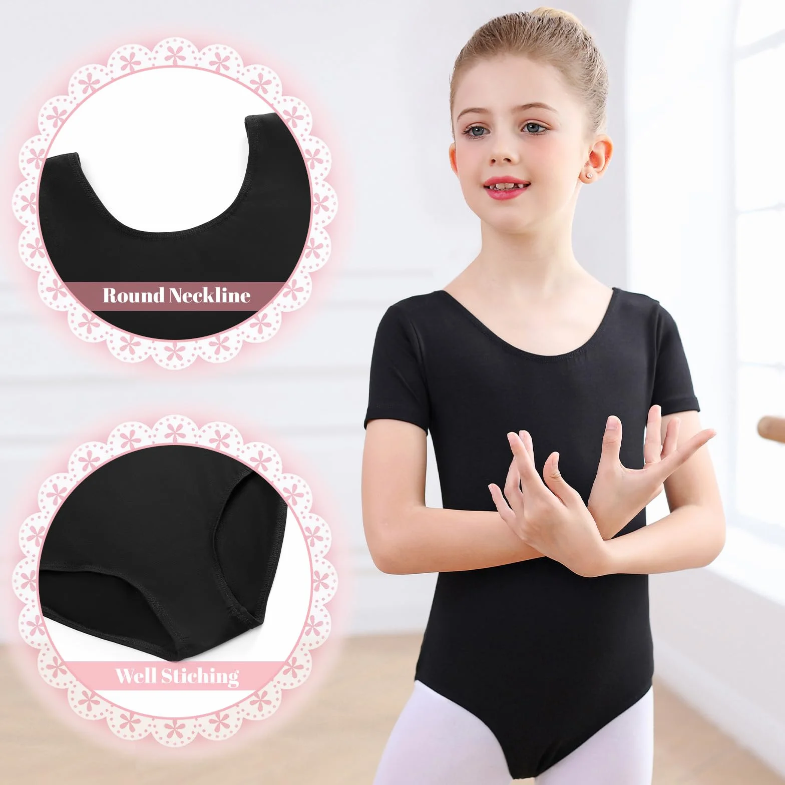Justaucorps Danse Fille Gymnastique Manches Courtes Coton Taille 100-150