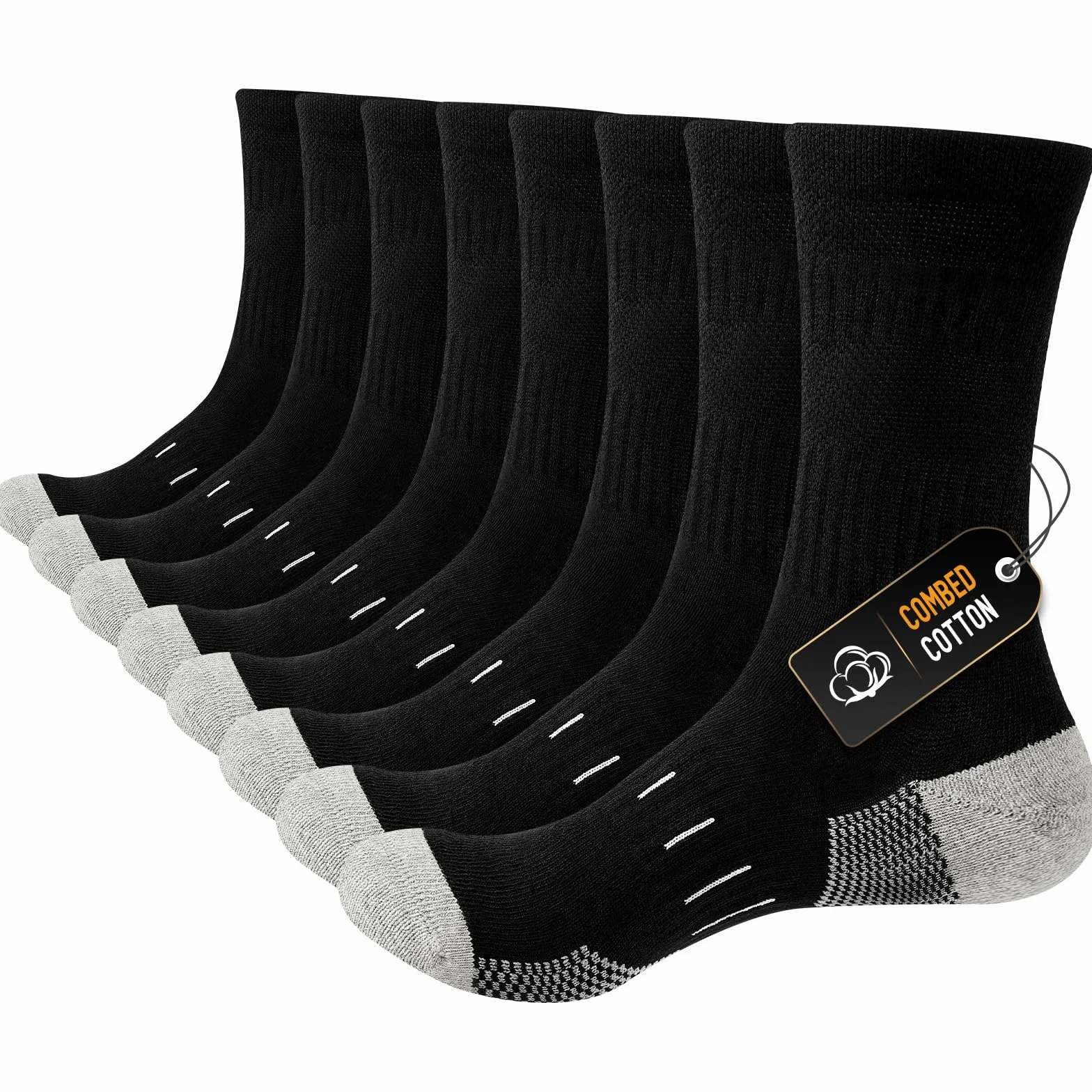 Niorasen Chaussettes Homme 4 Paires Coton Peigné Bout Talon Renforcés Sport Crew Running Randonnée