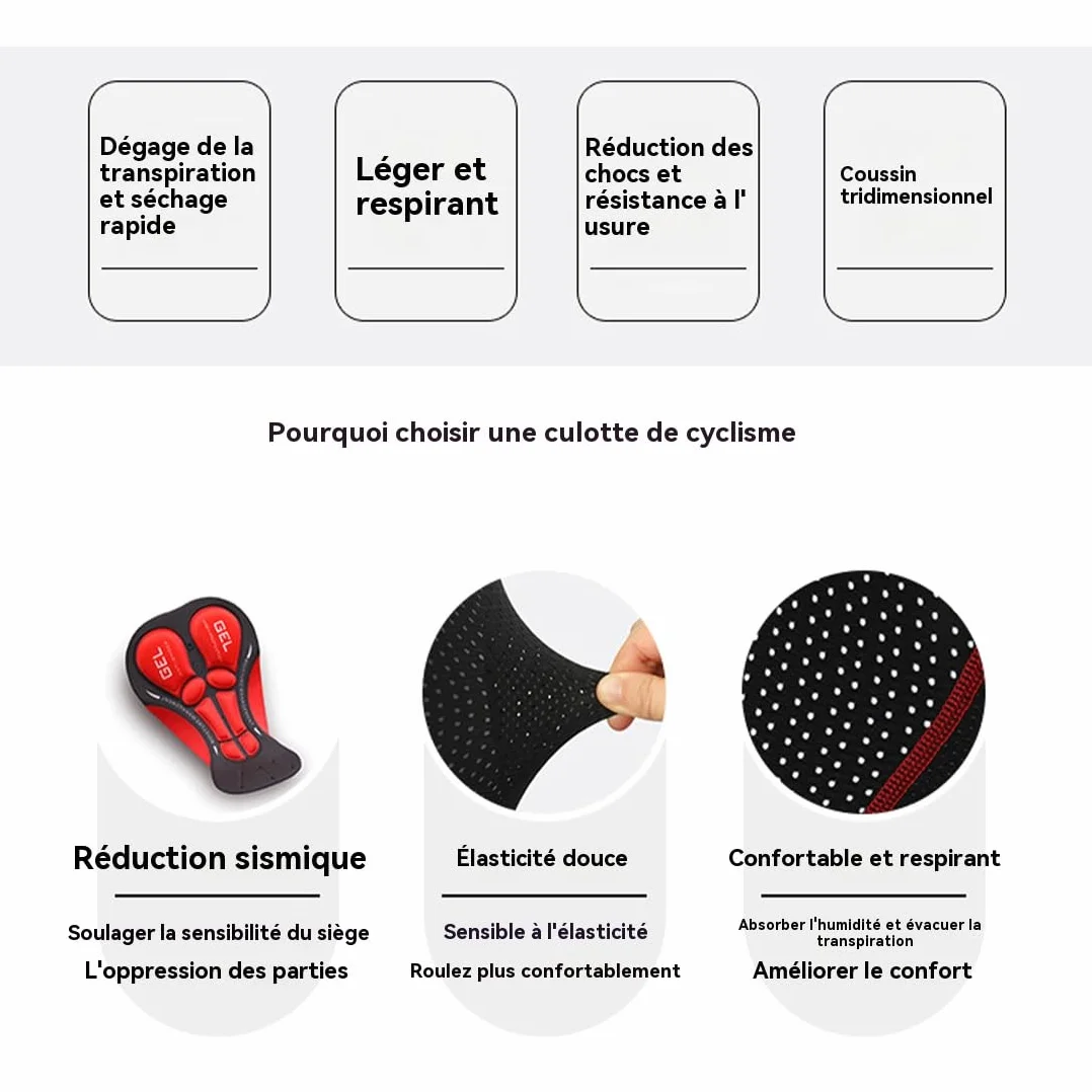 Ozalo Boxer 5D Gel Homme Short Cyclisme avec Coussin Gel Rembourrage Respirant