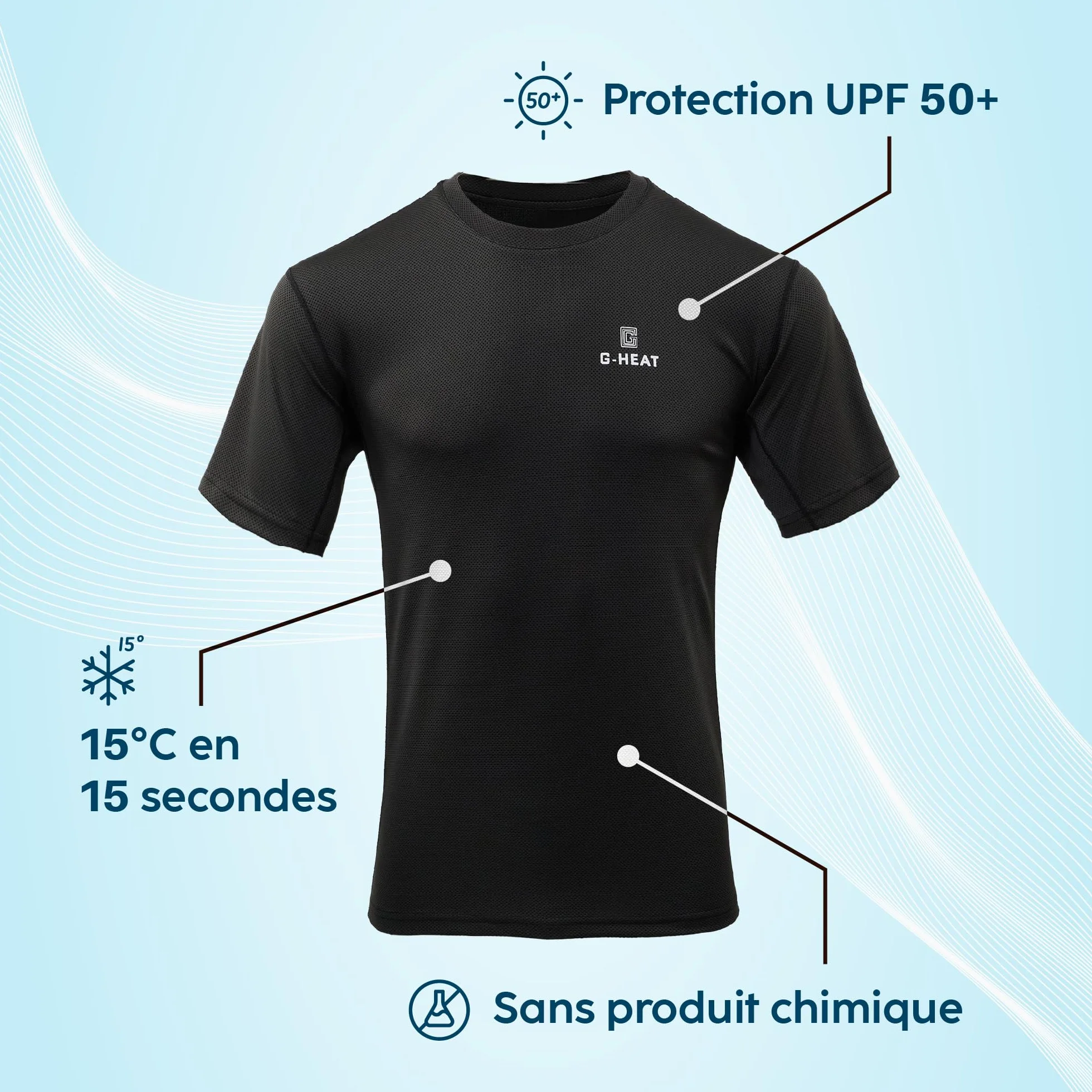 T-Shirt Rafraîchissant UPF50+ Protection Solaire Respirant Manches Courtes